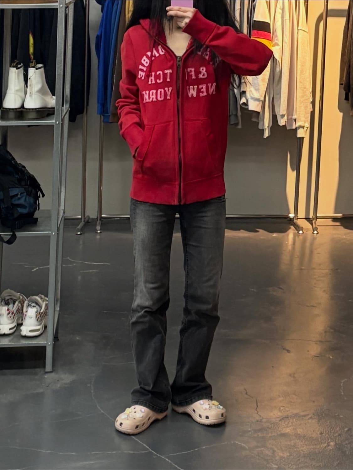 아베크롬비 레드칼라 스펠아웃 빅로고 후드집업 A2799 상품이미지1