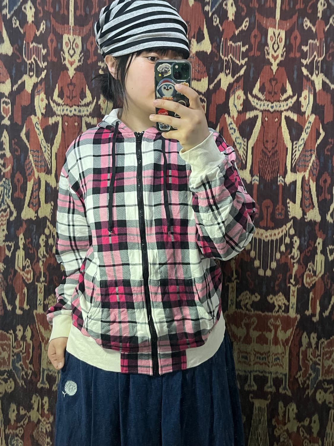 Anti label 핑크 타탄 체크 후드집업 상품이미지3