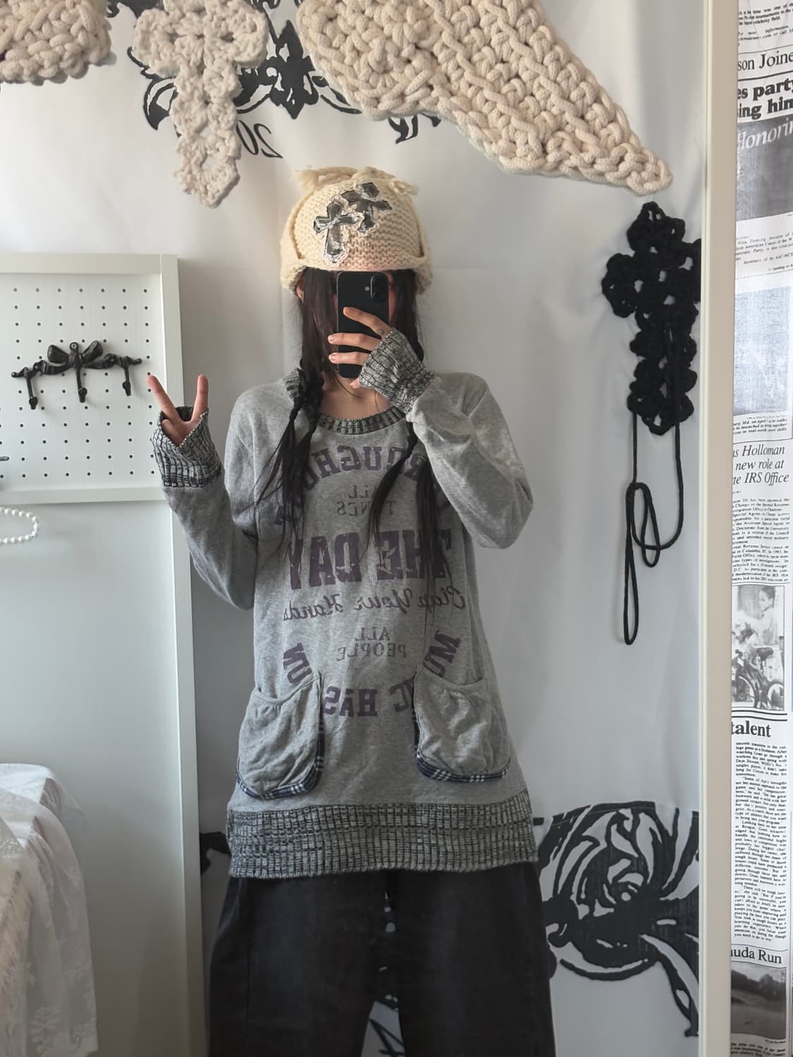 • Ivory Crochet Cross Patch Two-Way Hat 상품이미지7