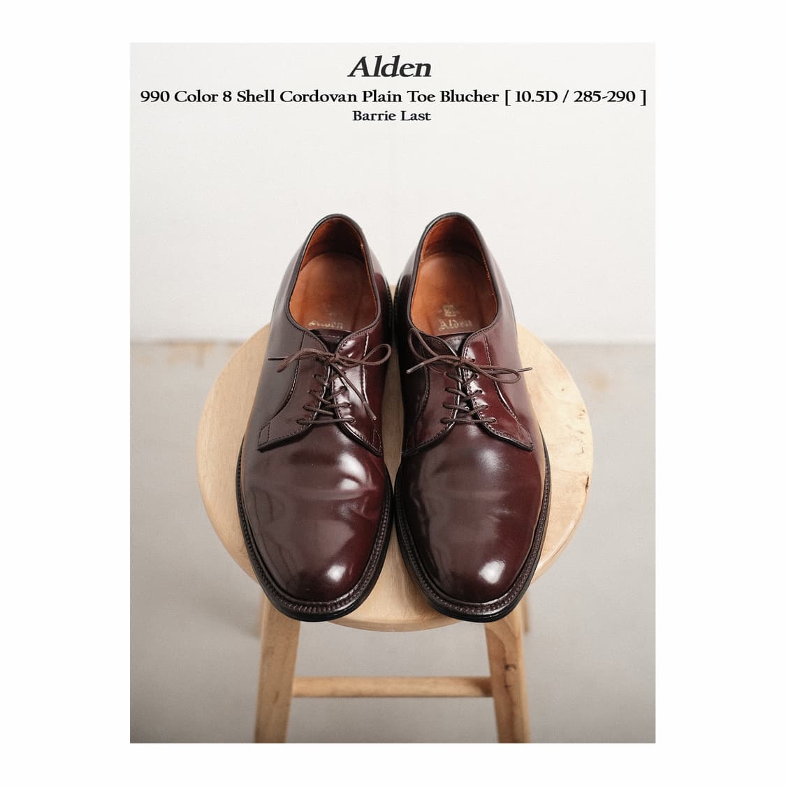 알든 990 10.5D(285-290)사이즈 버건디 코도반 플레인토 더비 상품이미지1
