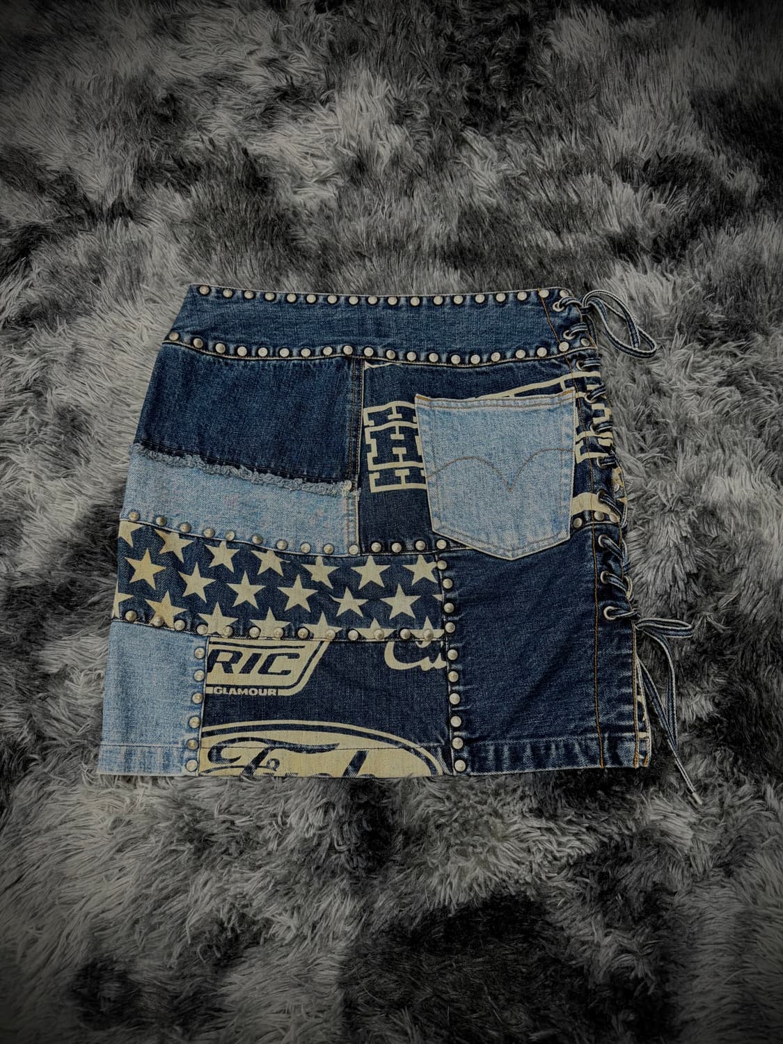 Hysteric Glamour 스터드 & 레이스업 패치워크 데님 스커트 상품이미지2