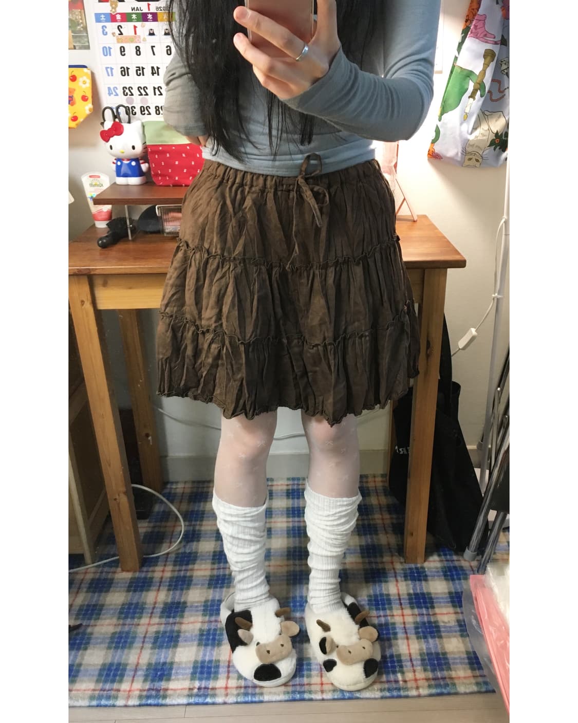 vintage bohemian volume skirt brown 상품이미지3