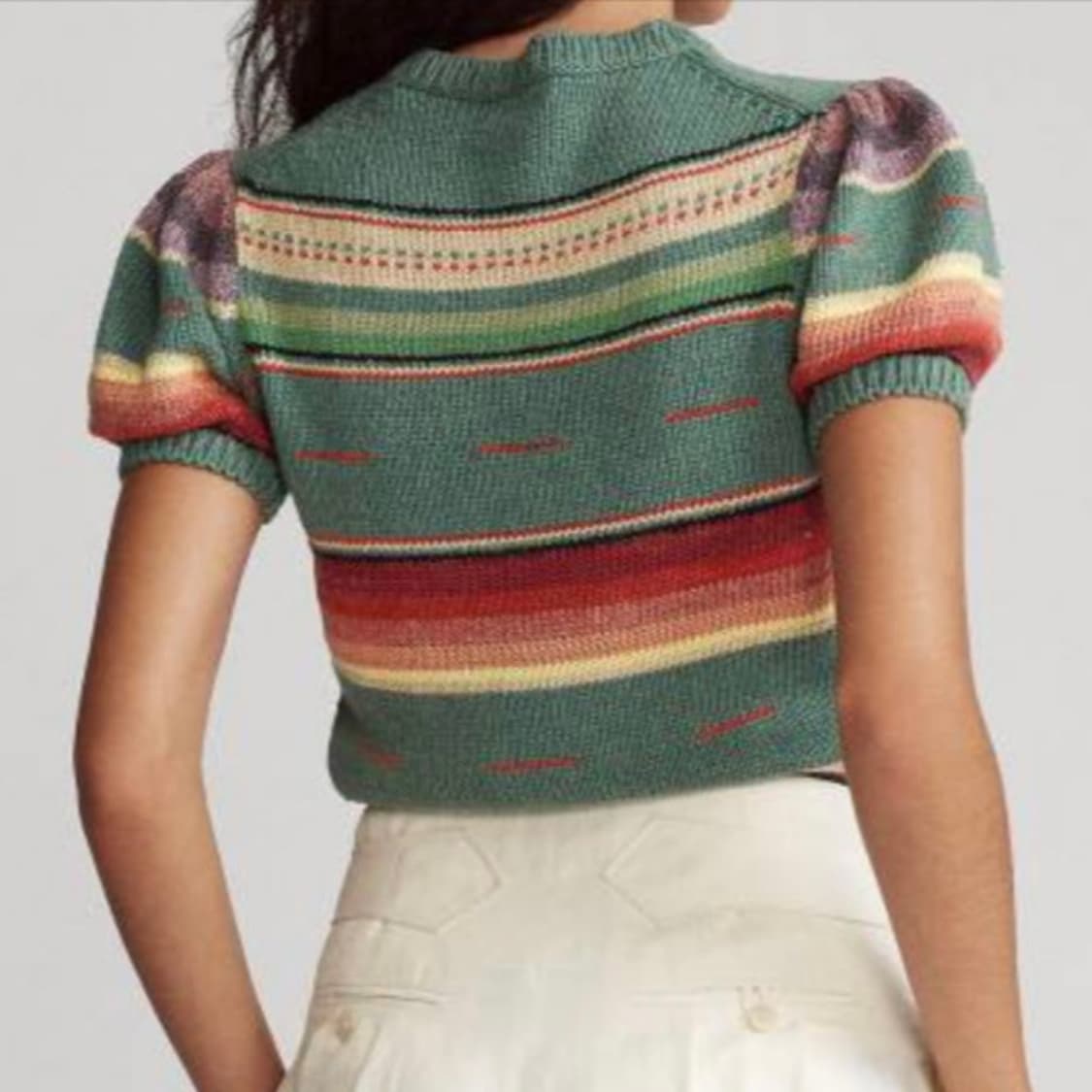폴로 랄프로렌 스트라이프 퍼프 소매 니트 실크 블렌더 스웨터 아이린 착용 상품이미지6