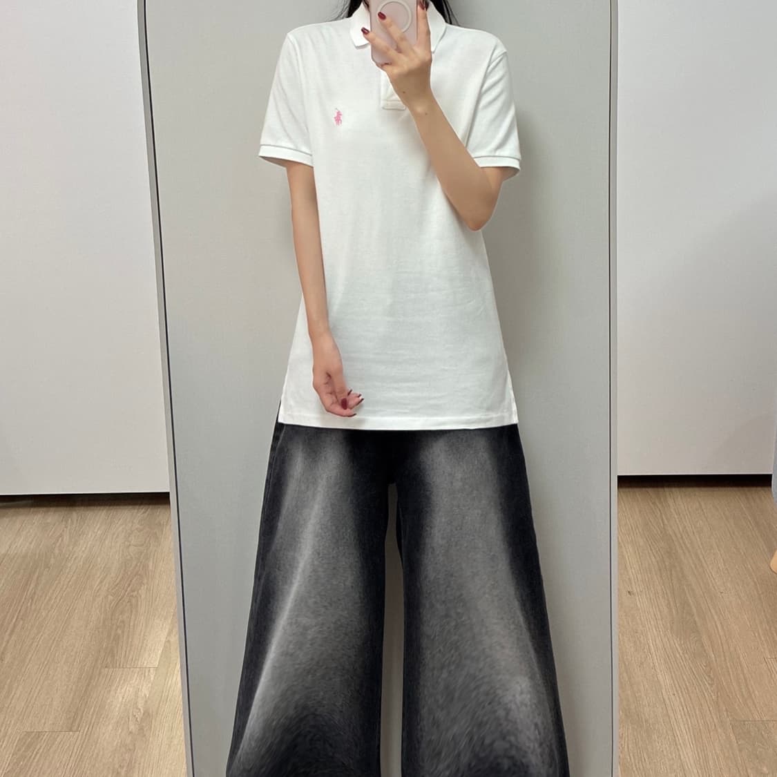 폴로 랄프로렌 핑크 포니 화이트 카라 반팔 티셔츠 상품이미지1