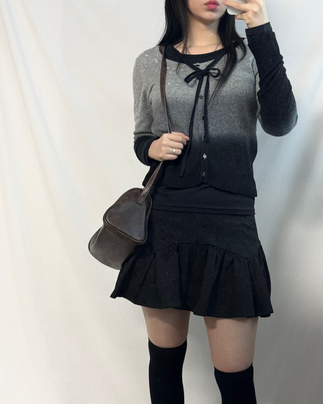 홀터넥 티 스타 버튼 글라데이션 울/앙고라 가디건 2pcs SET 상품이미지2