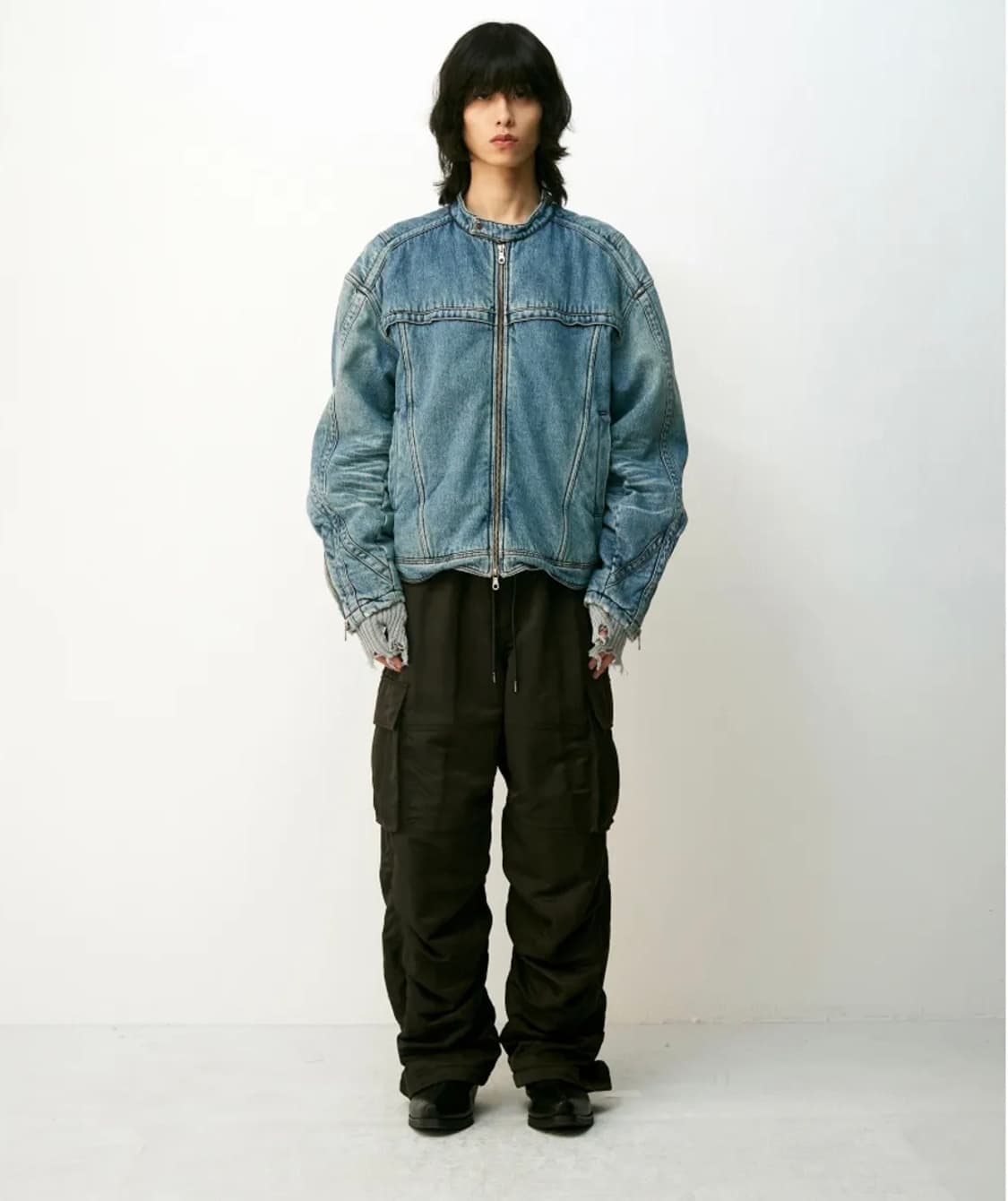 쿠어 페이딩 패디드 바이커 데님자켓 상품이미지1