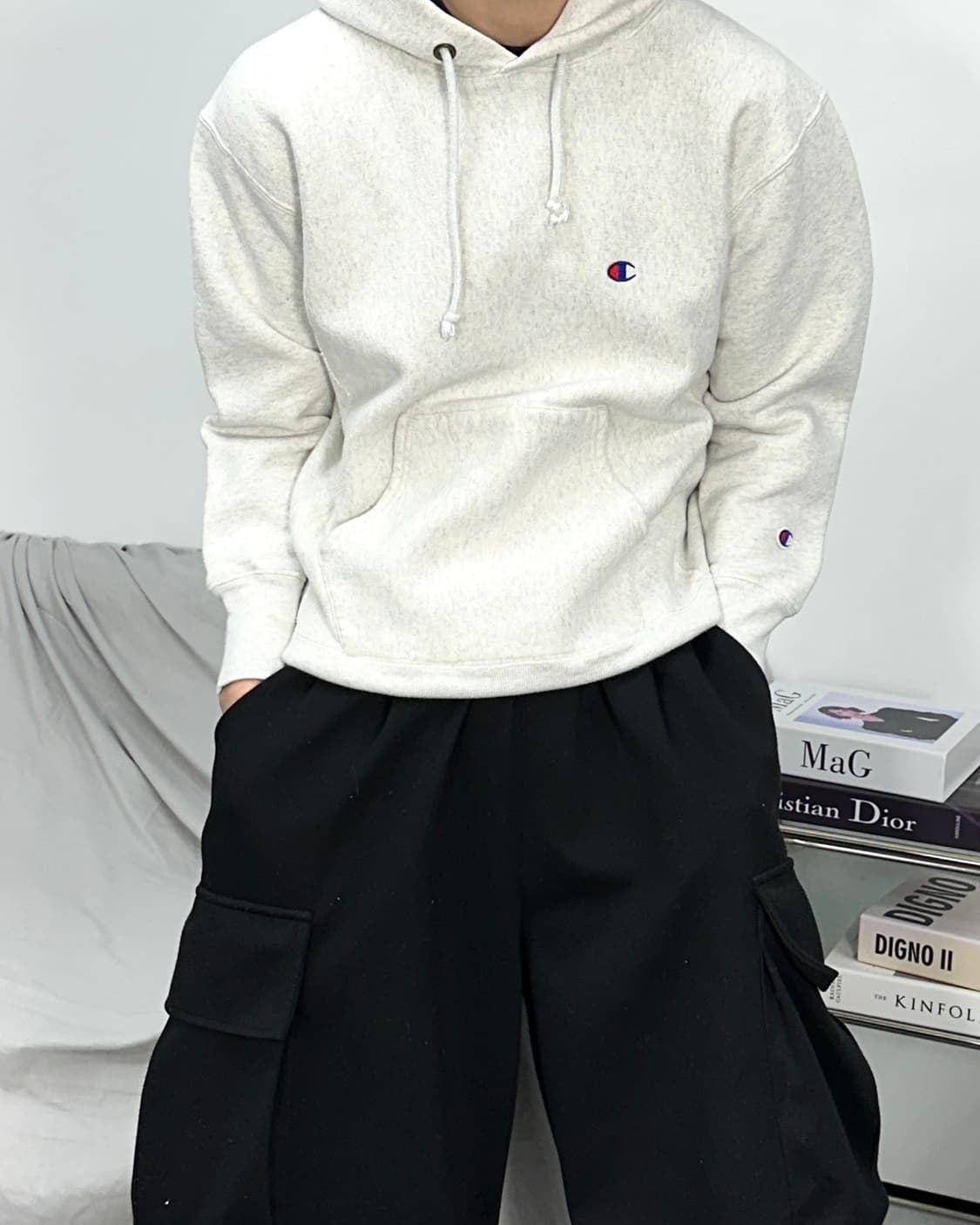 챔피온 리버스위브 멜란지 그레이 후드티 M 상품이미지1