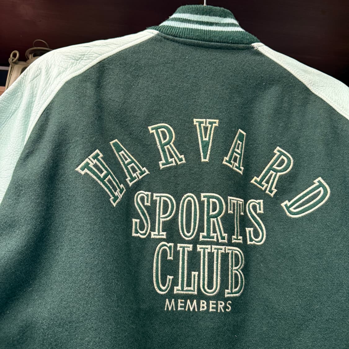 90s 하버드 오리지널 스포츠클럽 레더 바시티자켓 N855   상품이미지4