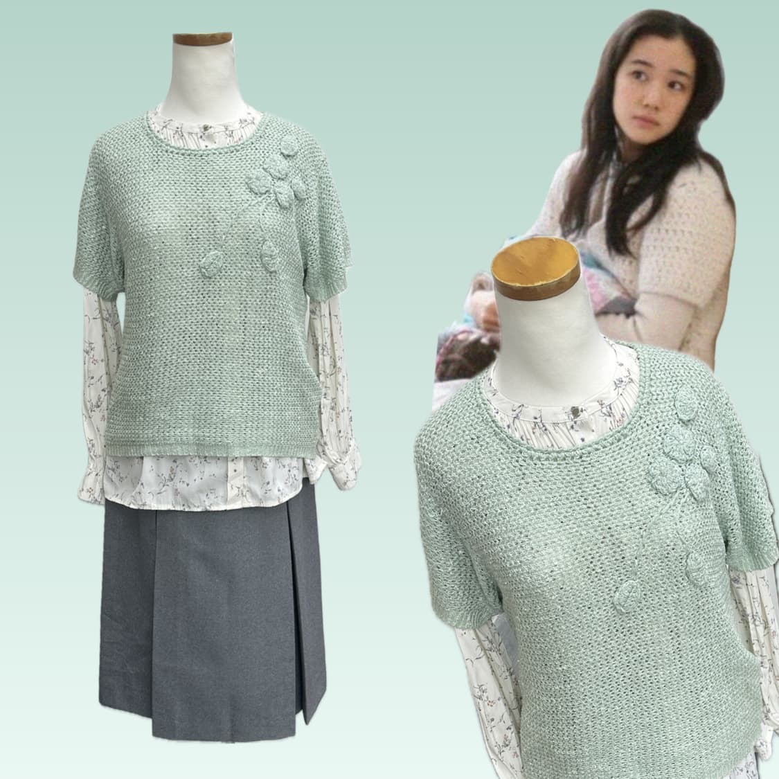 🍀하구미의 모리걸 코디세트🍀 니트 블라우스 미디스커트 그런지 상품이미지2