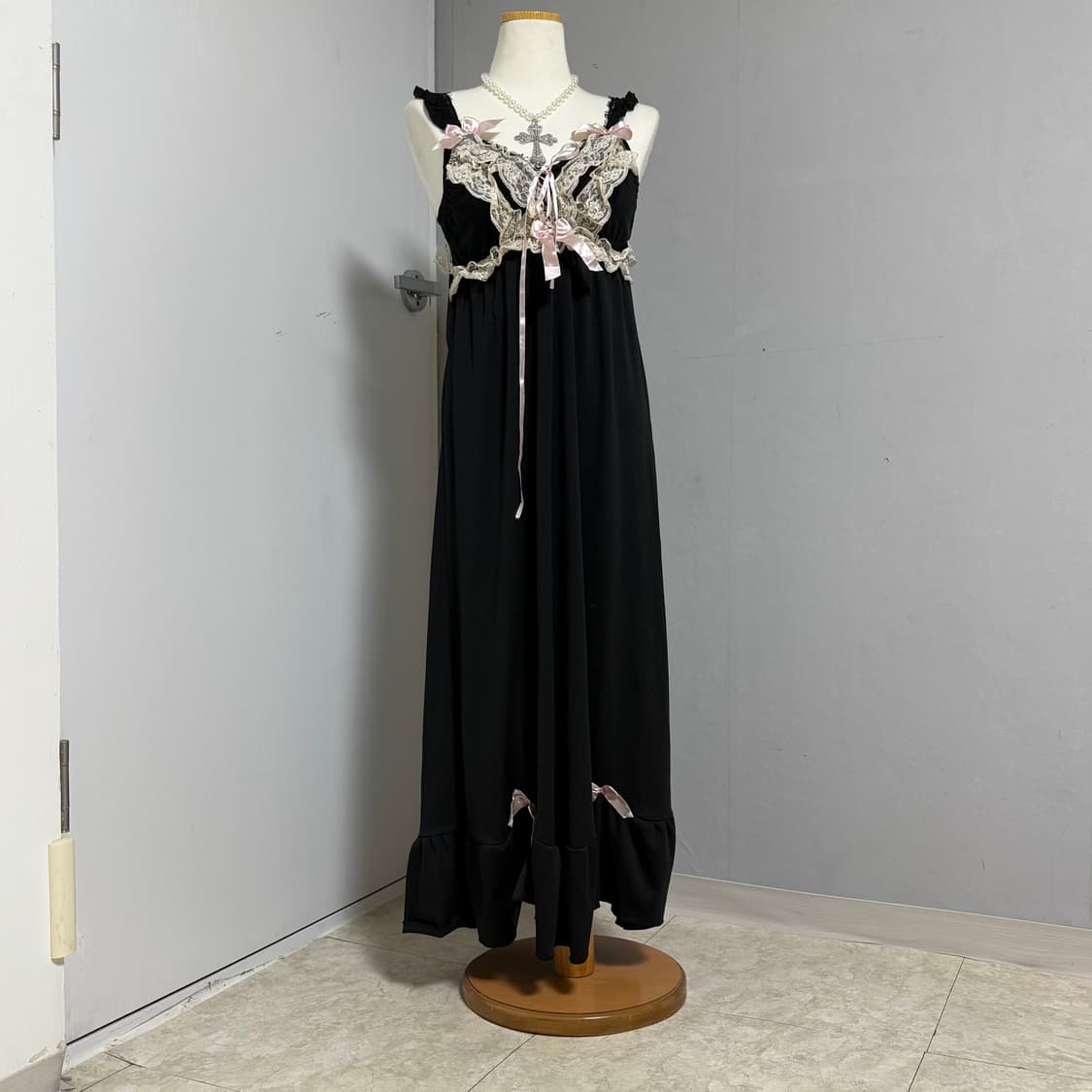 키치 갸루 펑크 핑크리본 레이스 슬립 원피스 상품이미지3