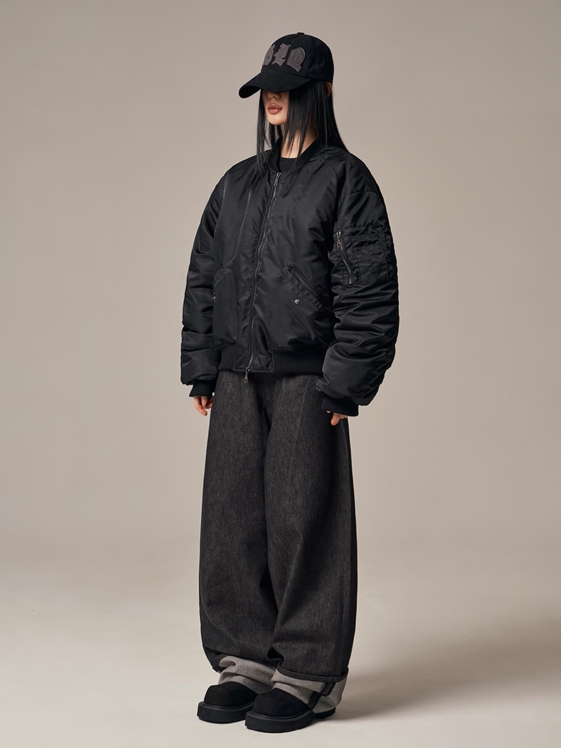 아이돈워너셀 plane shirring ma-1 마원자켓 블랙 사이즈1 상품이미지4