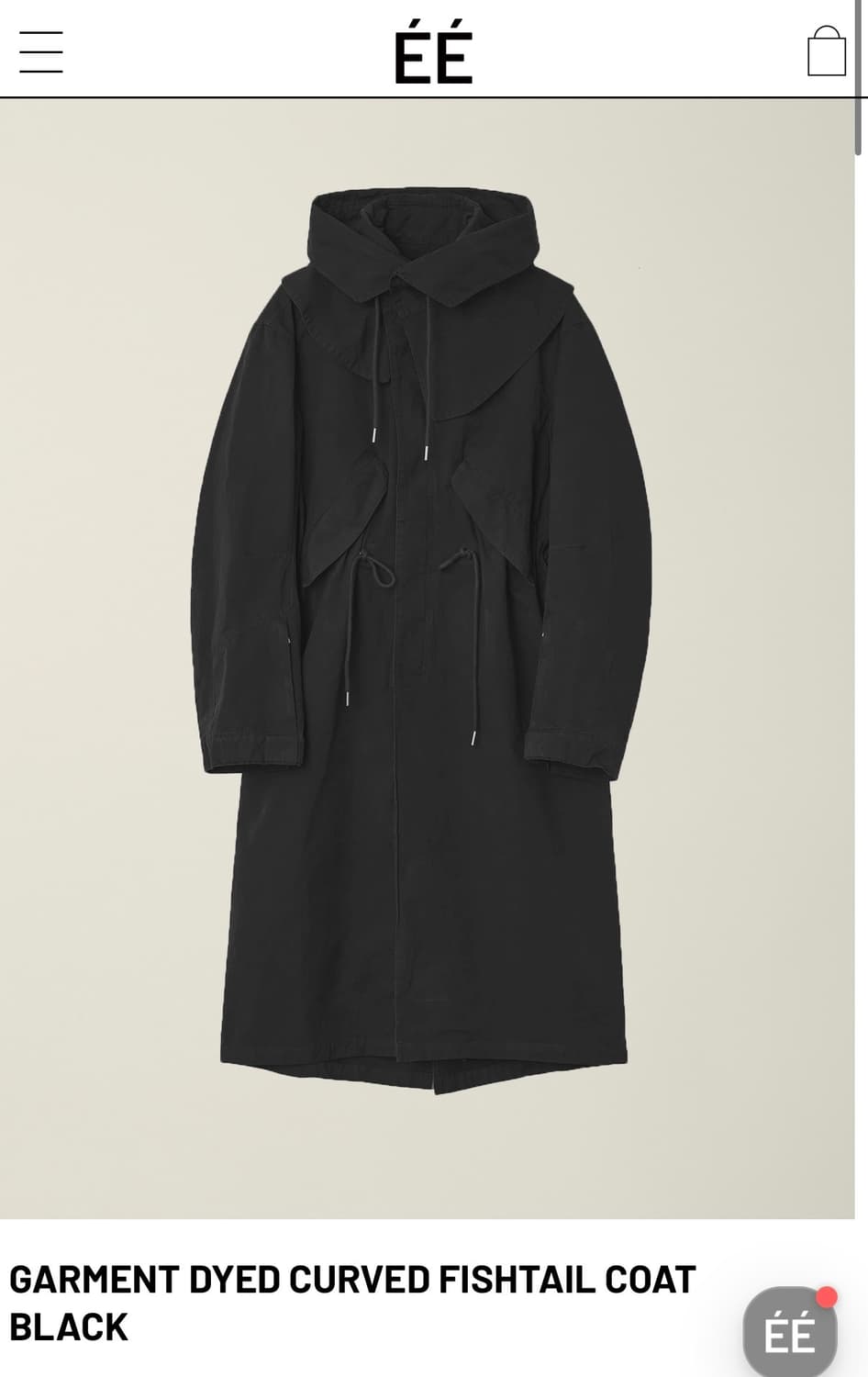 GARMENT DYED CURVED FISHTAIL COAT 차콜 상품이미지1