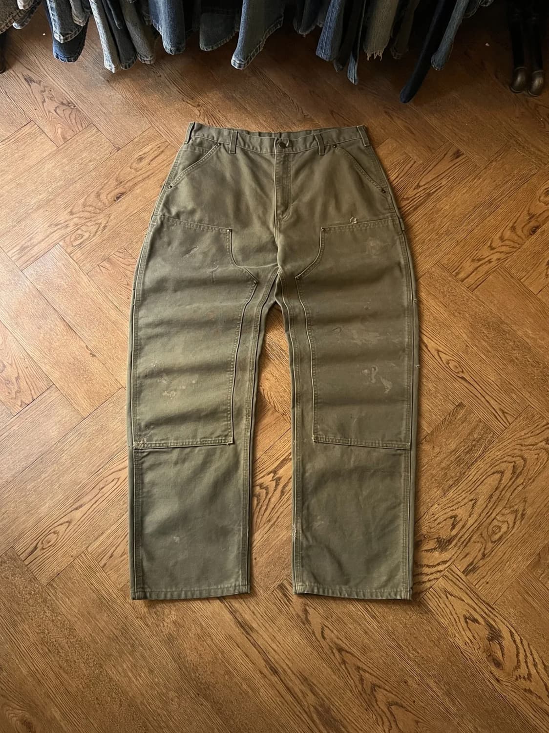 [36]칼하트 USA 더티워싱 모스그린 더블니 워크 팬츠 상품이미지1