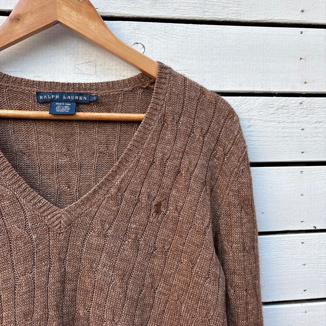 Polo 폴로 린넨 케이블 꽈배기 브이넥 니트 상품이미지3