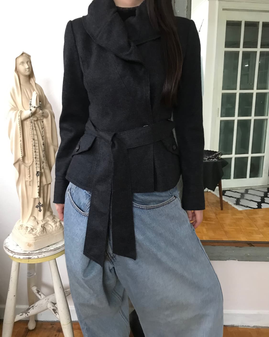 vintage belt charcoal jacket 상품이미지1