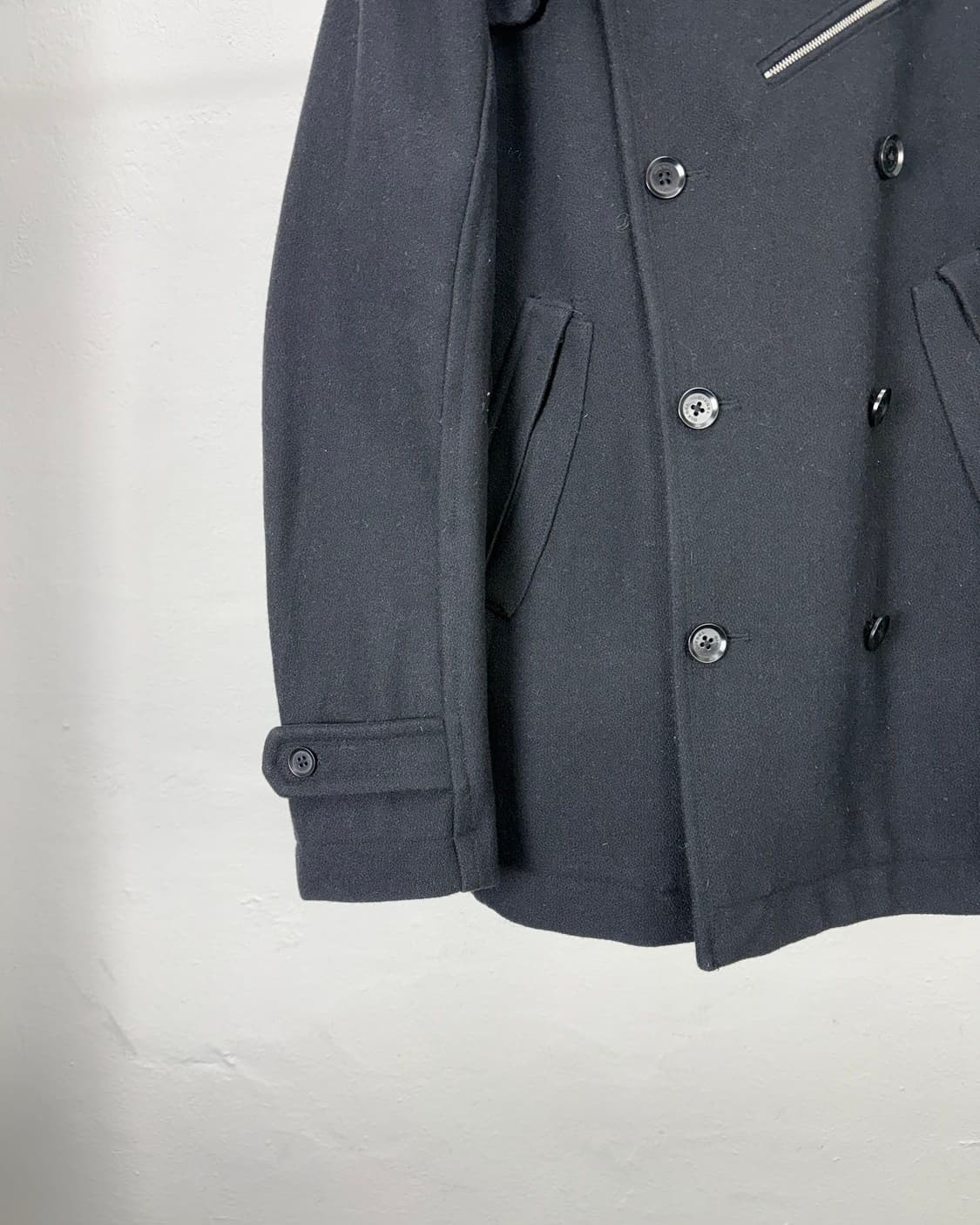 디젤 00s 블랙 투웨이 울 벨티드 카라 밀리터리 하프 코트 상품이미지4