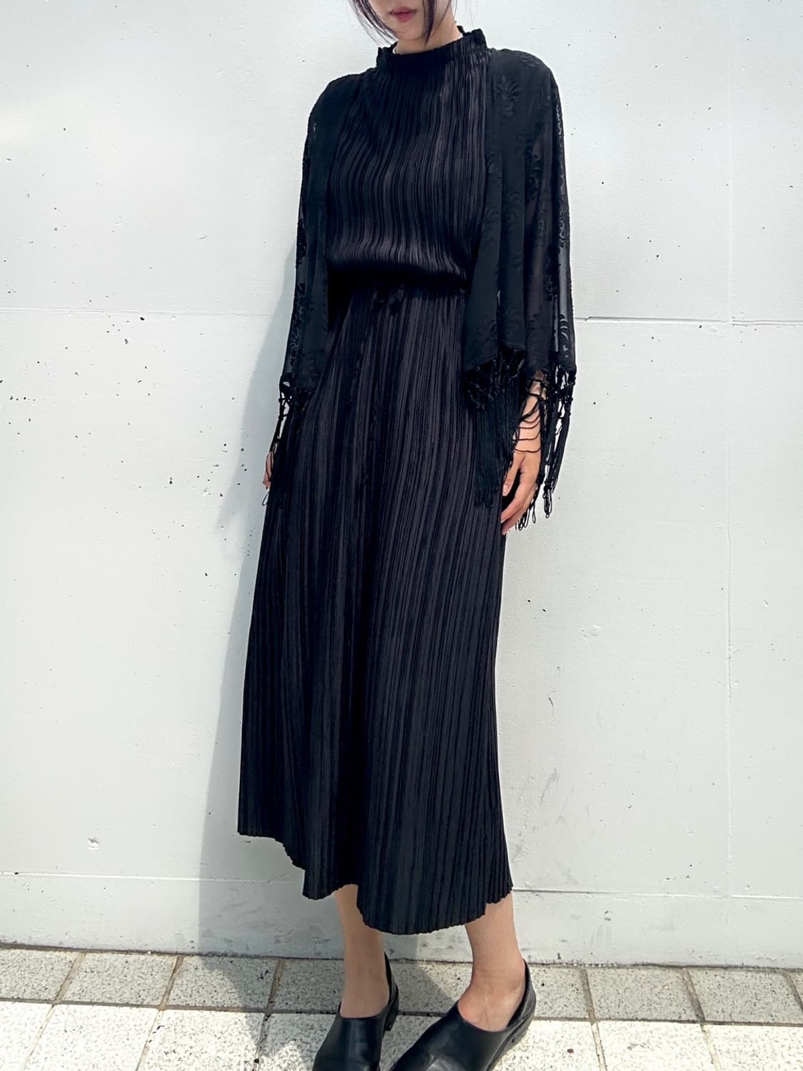 Rose pattern fringe cardigan / black 상품이미지7