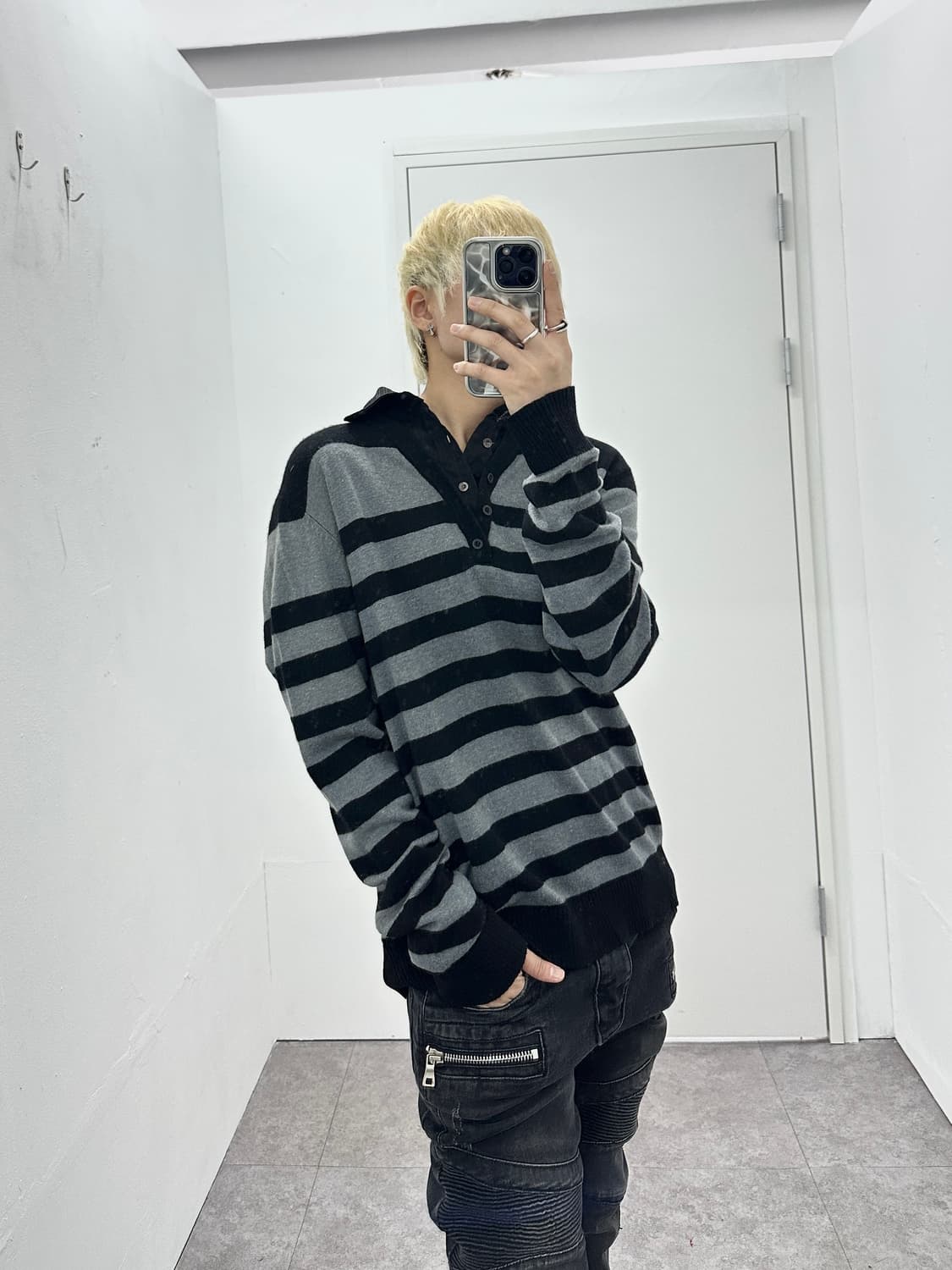 Vintage fake shirts layered knit 상품이미지2