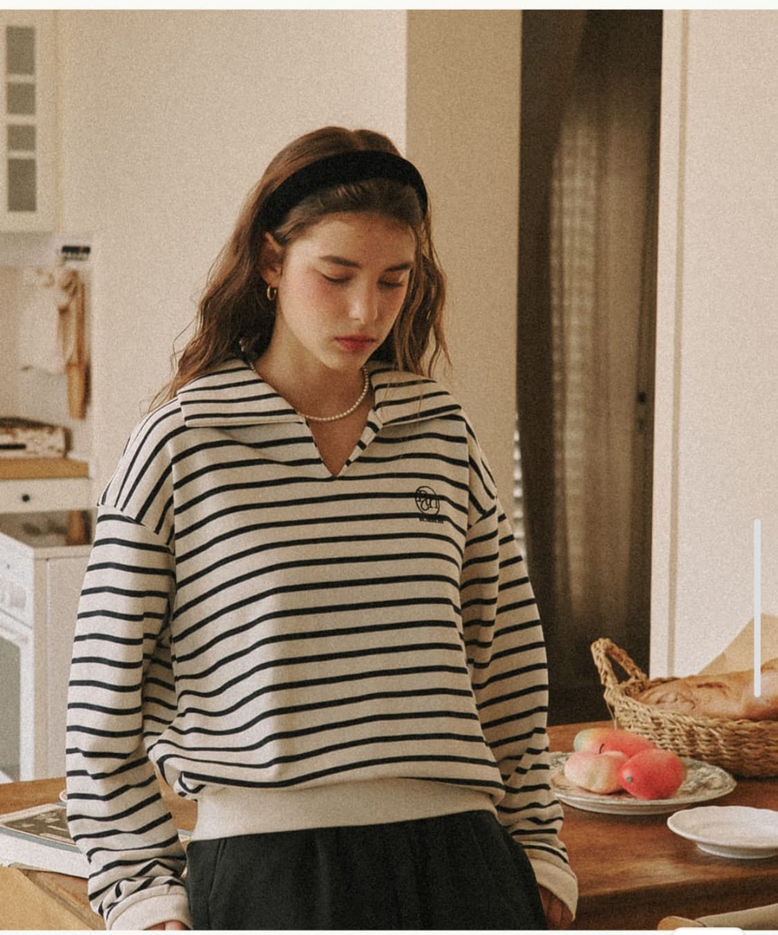 RONRON 론론 그린 스트라이프 카라 스웻셔츠 맨투맨 상품이미지2