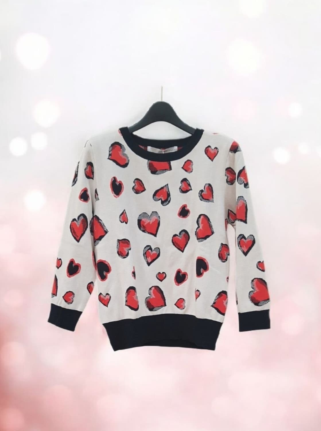 레니본 하트 패턴 베이지 여성 니트 스웨터 55 상품이미지10
