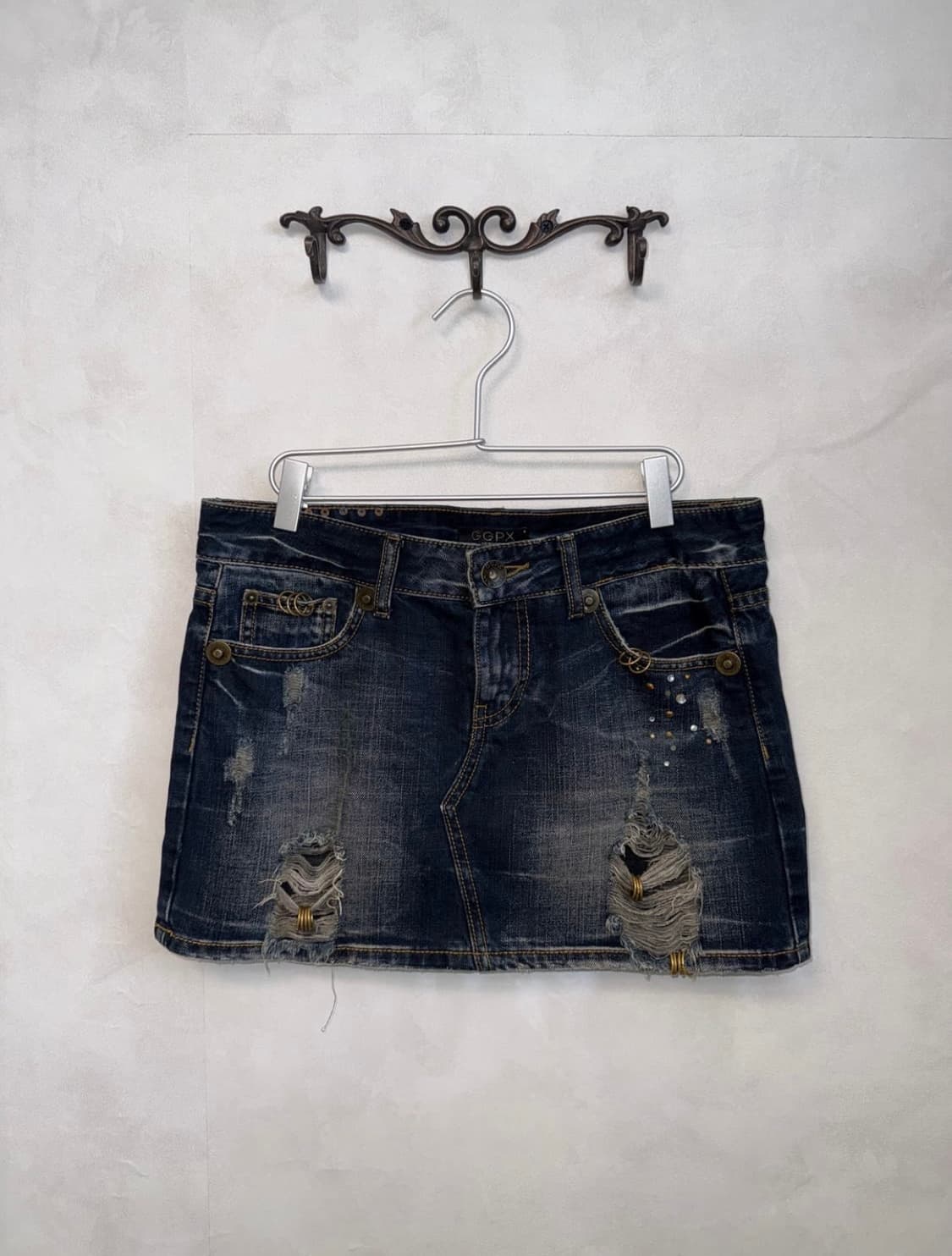 GGPX 피어싱 워싱 데미지 데님 스커트 갸루 Y2k 상품이미지5