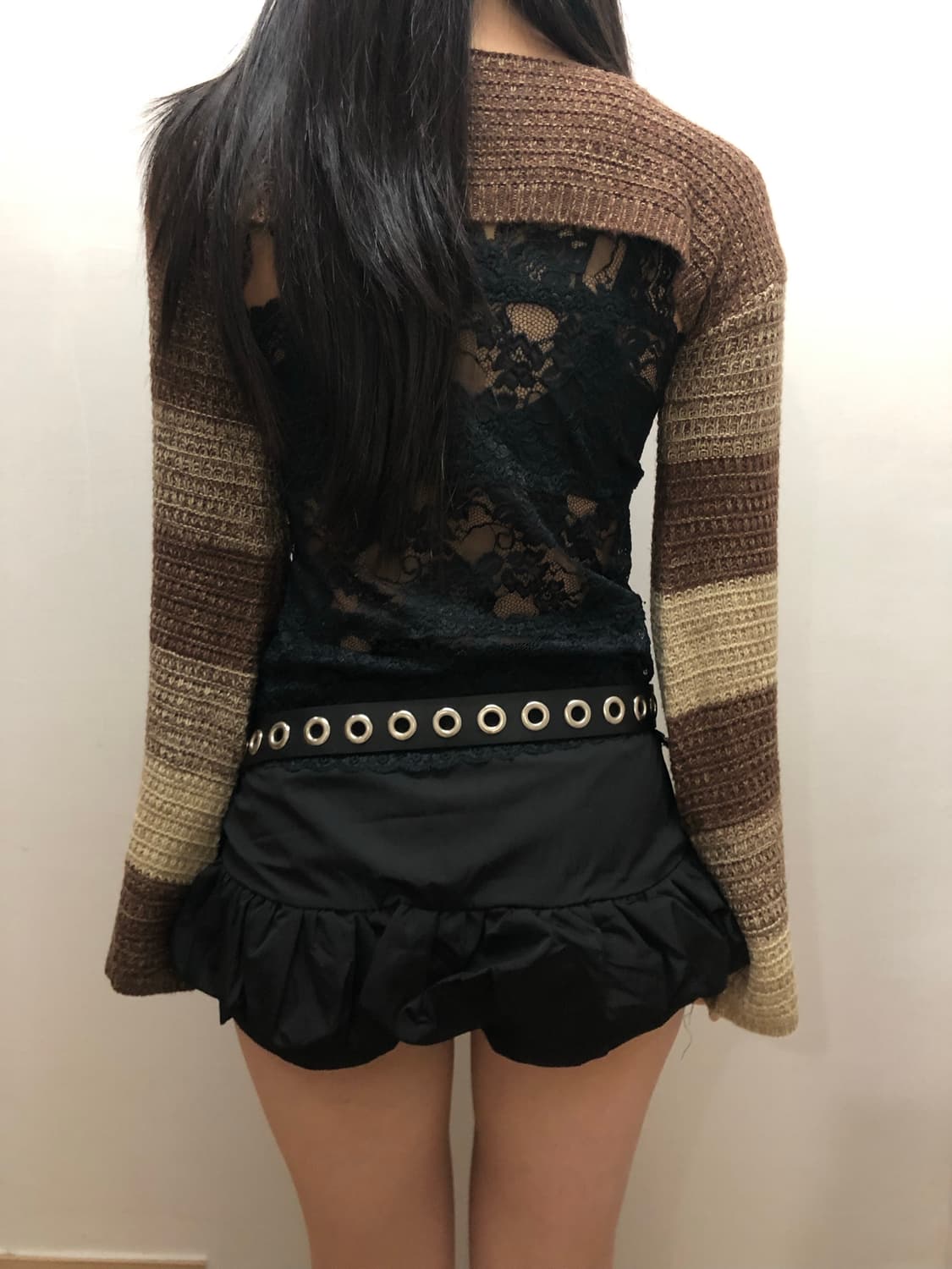 빈티지 브라운 스트라이프 크롭 니트 상품이미지8