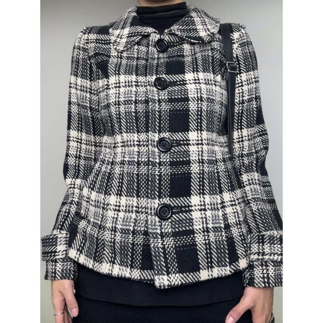 빈티지 블랙 하프 코트 울 자켓 상품이미지1