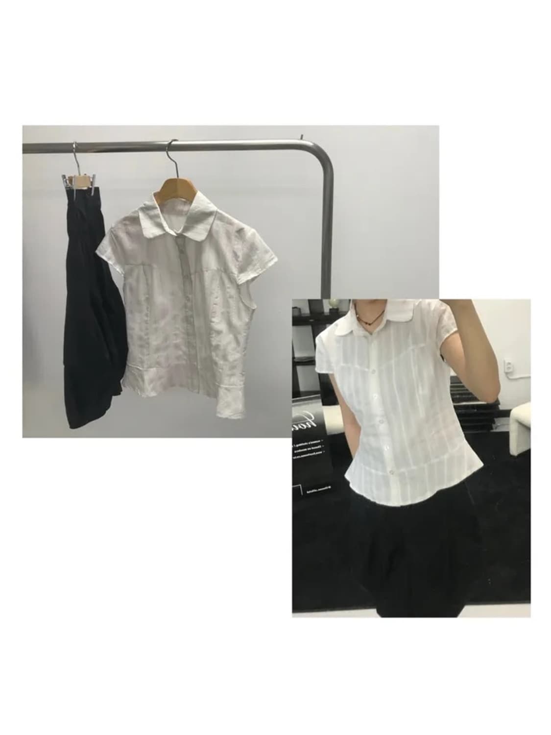 포하우스 유리 슬림 스트리이프 반팔셔츠 상품이미지4