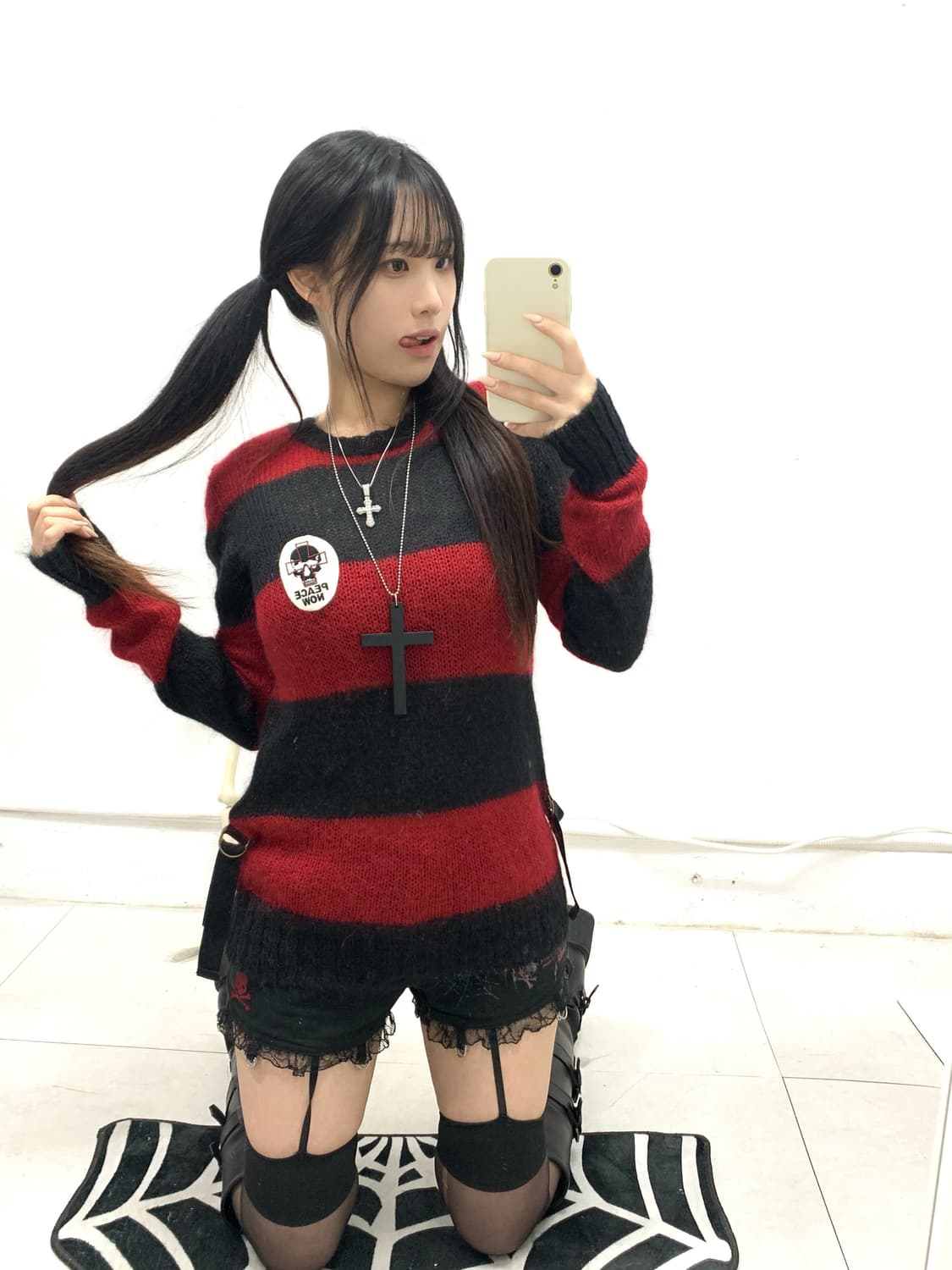 [PEACE NOW] 펑크 미사깔 스트랩 스트라이프 니트 상품이미지3