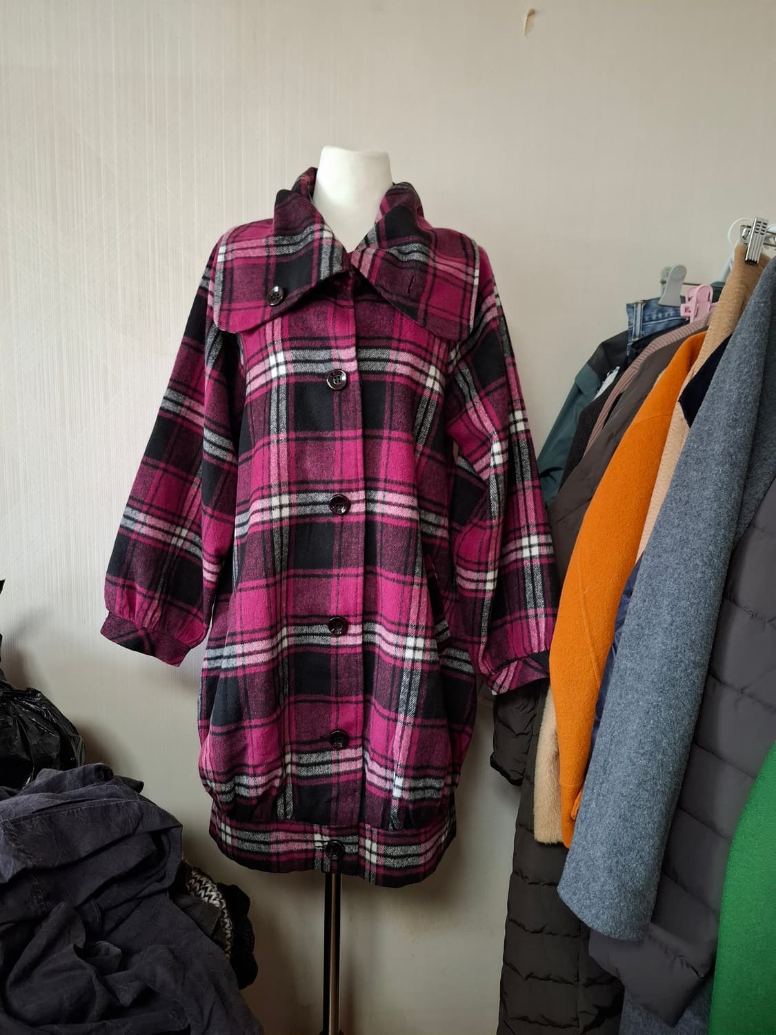 일본빈티지 귀여운 체크코트 상품이미지1