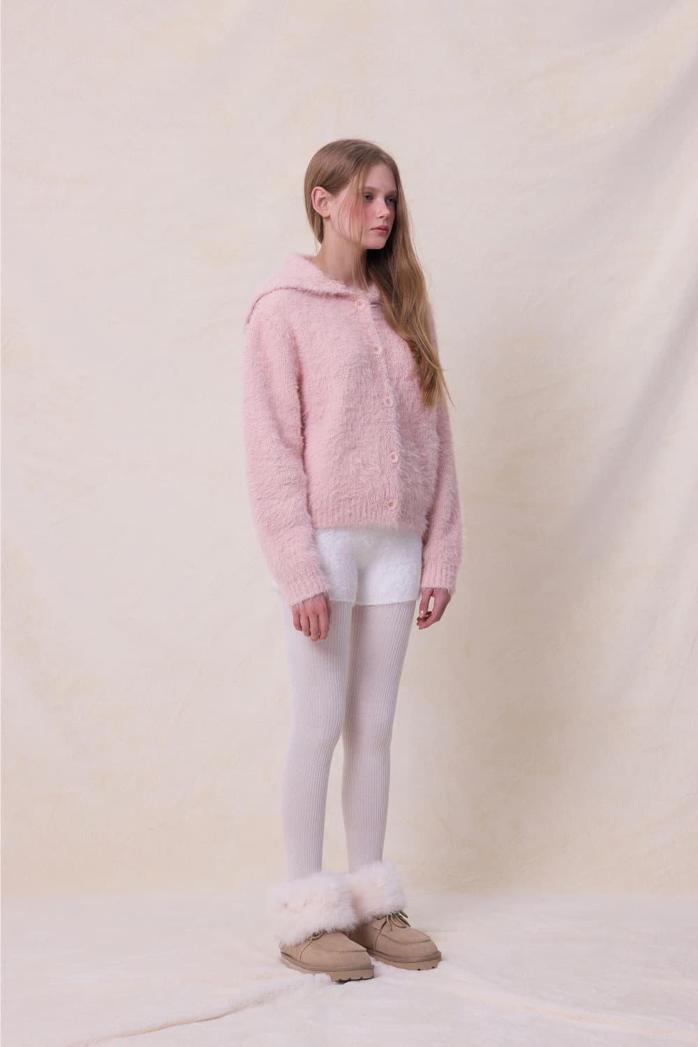 더오유 세일러 하이넥 니트 가디건 베이비 핑크 상품이미지6