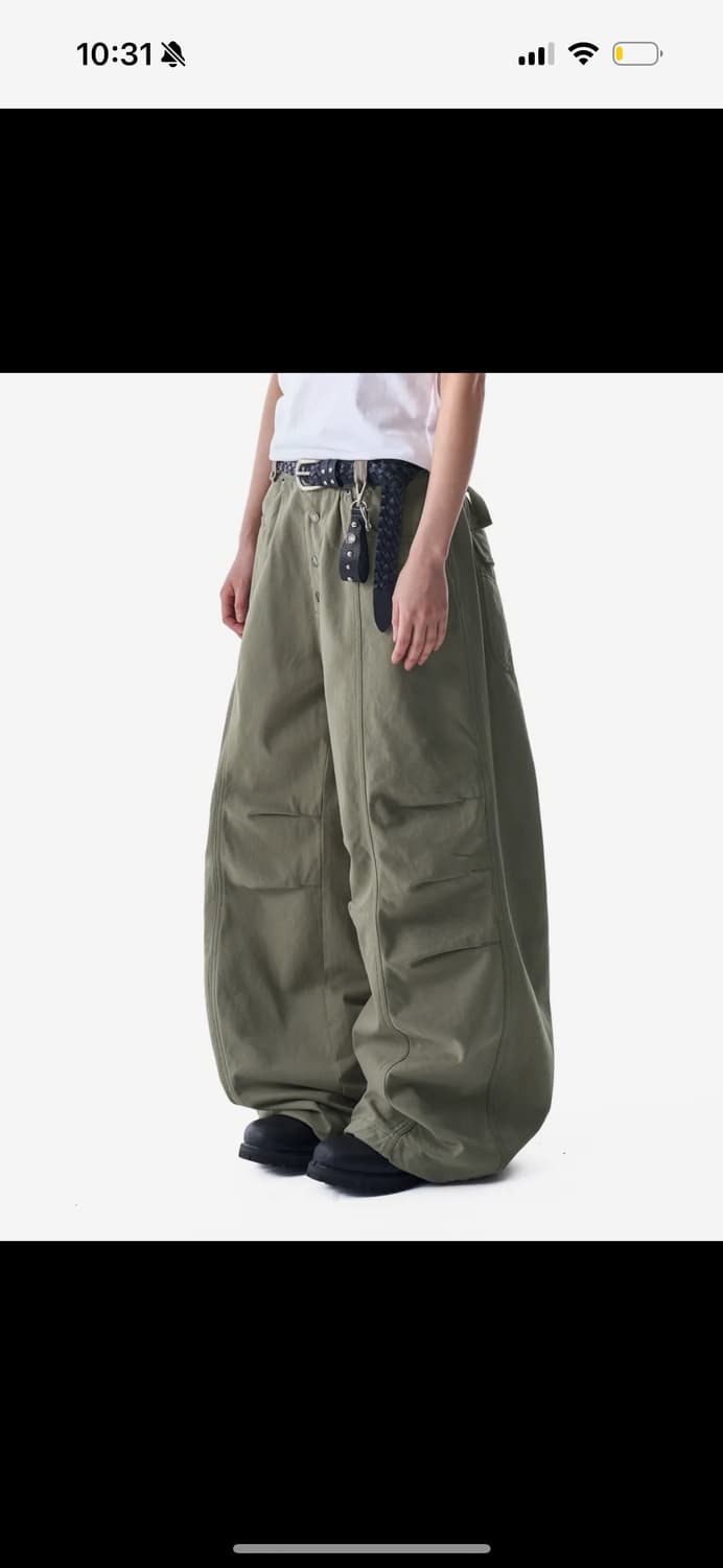 새상품) 아캄 니 핀턱 스터드 코튼 팬츠 카키 2 상품이미지1