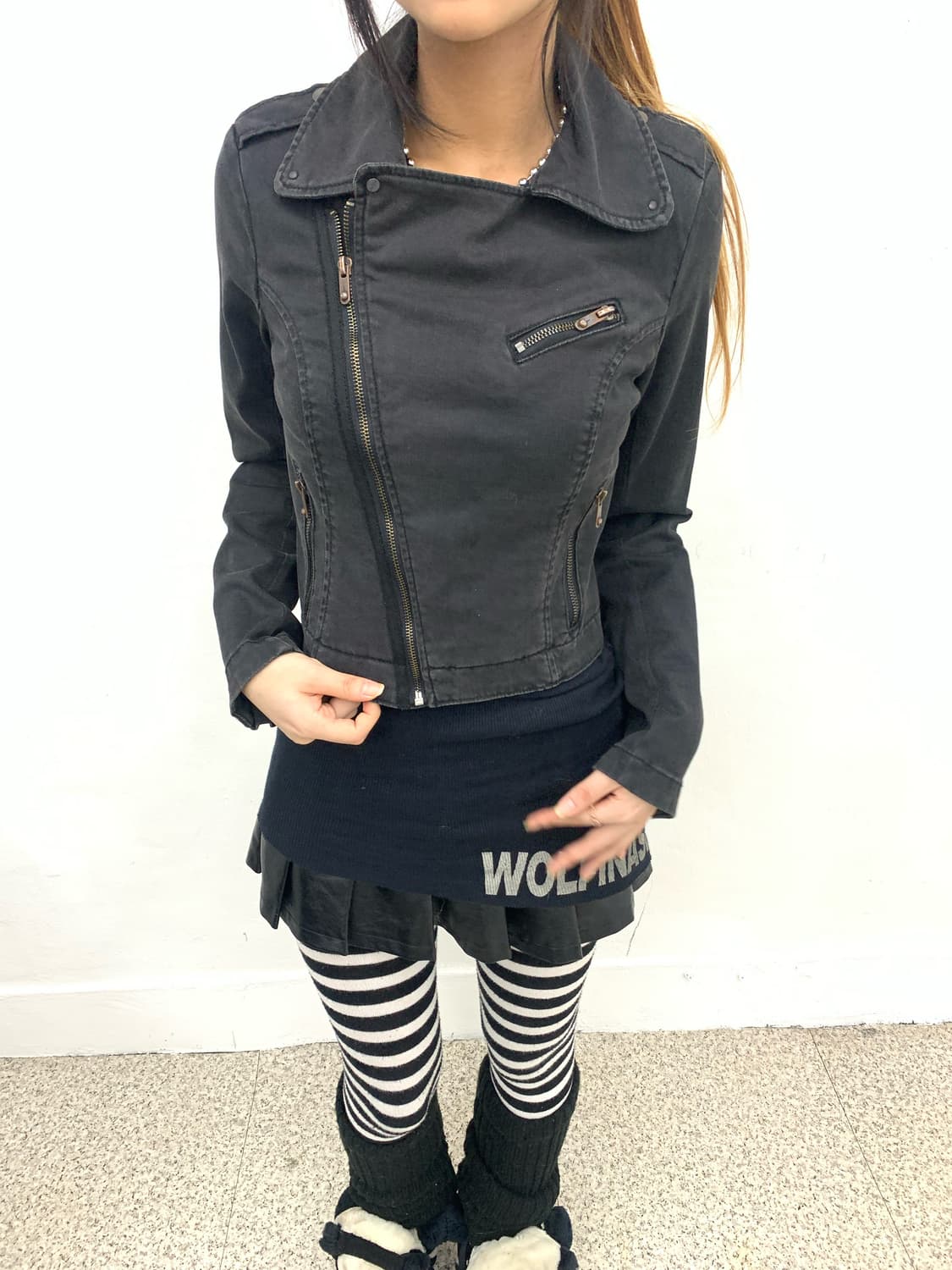 Denim asymmetrical rider jacket 상품이미지1