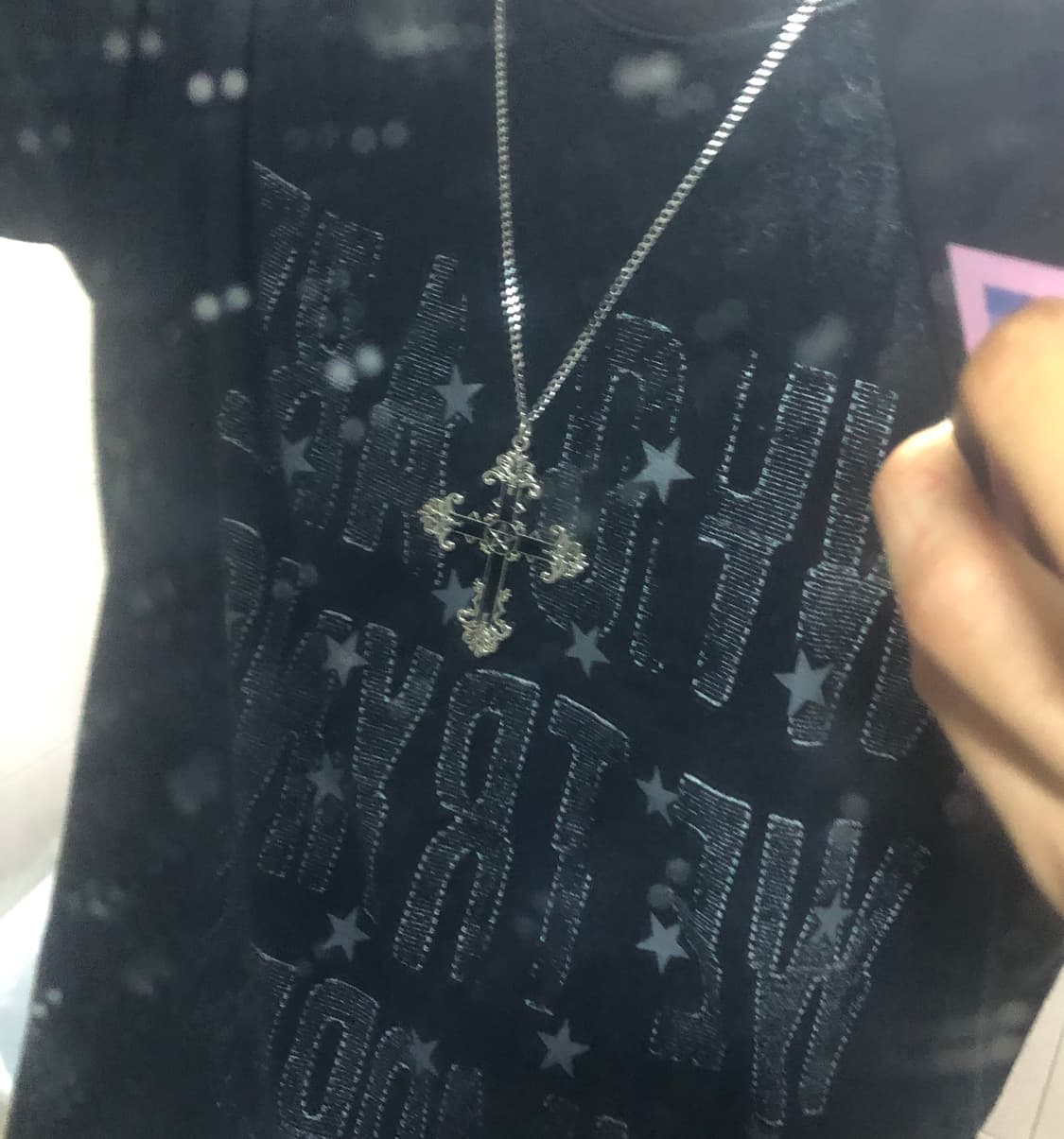 십자가 별저주문양 블랙 목걸이 상품이미지1