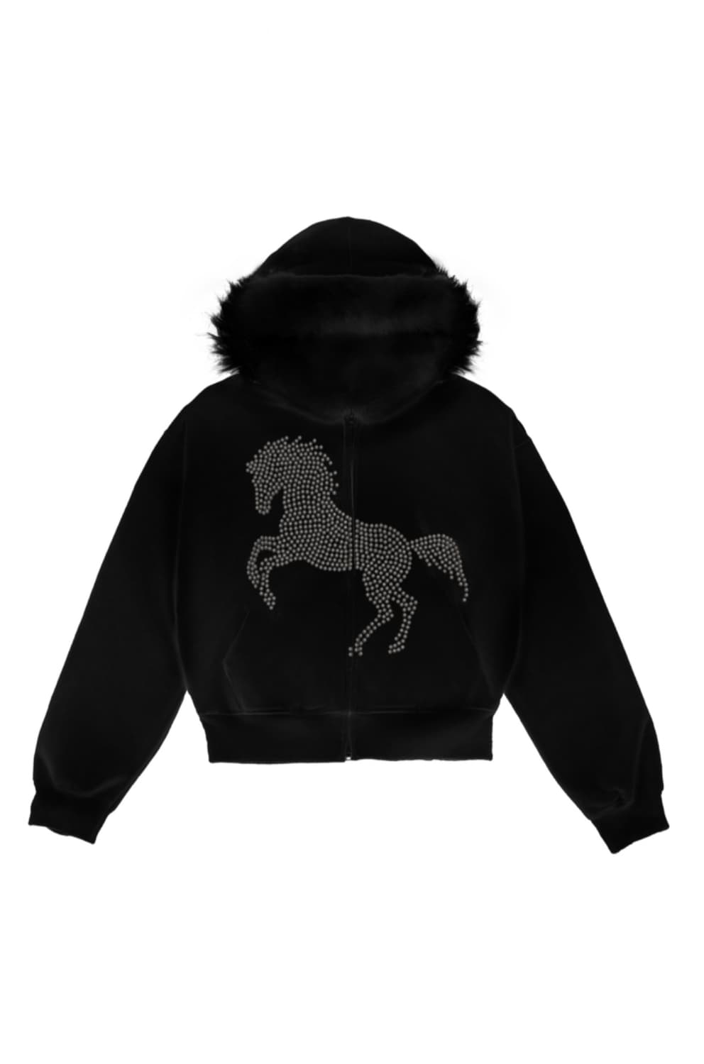 604service STUDDED FAUX FUR HOODIE BLACK 상품이미지1