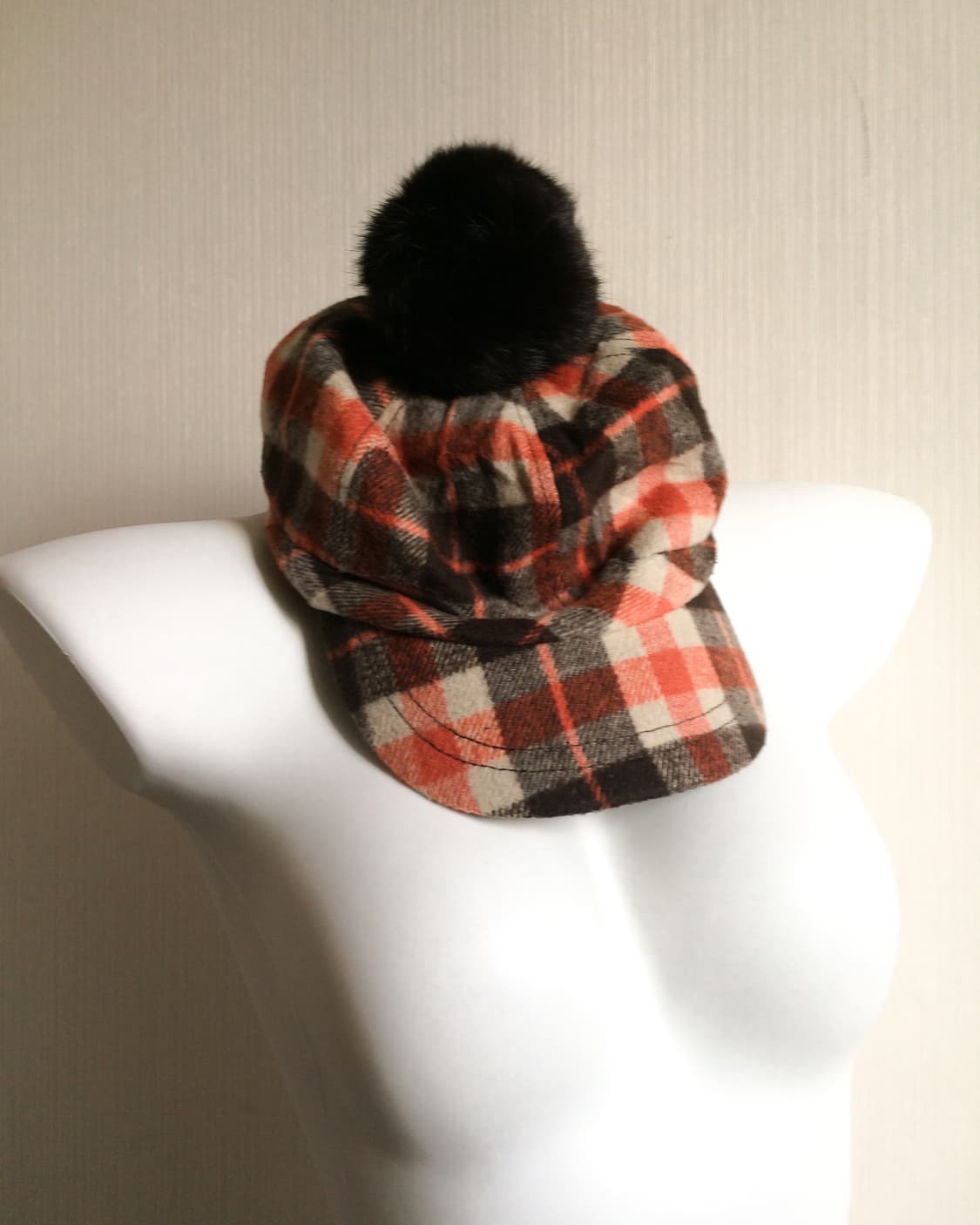  Woolen check pattern pom point hat 상품이미지3