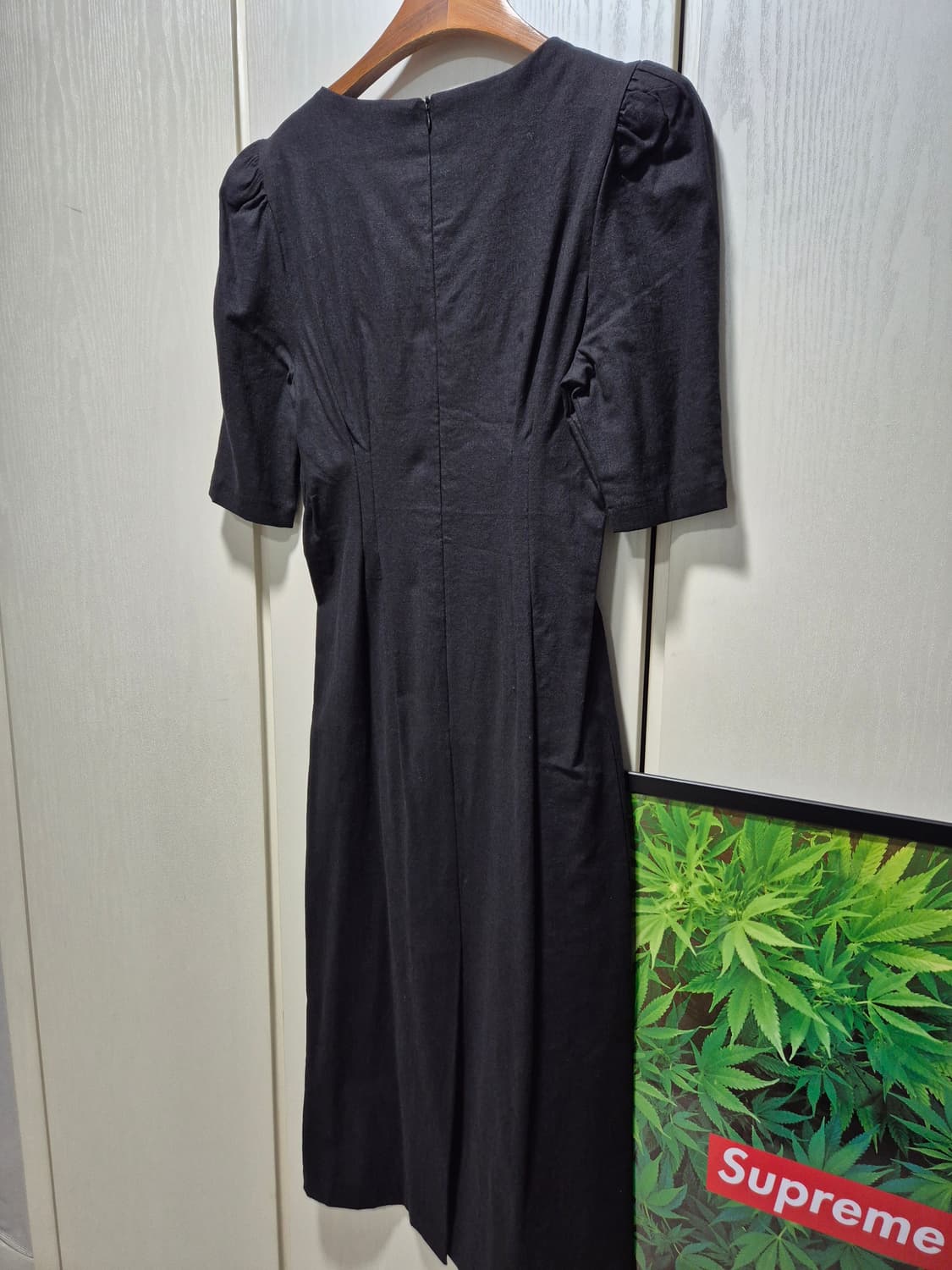 (타임세일)(새상품) 블랙 린넨 롱원피스 퍼프 반팔 상품이미지9