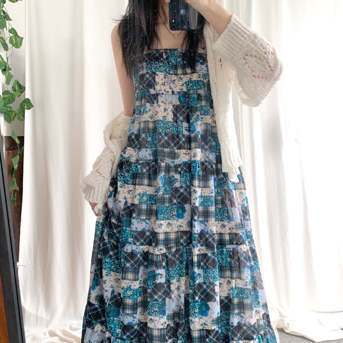 네이비 패치워크 롱 원피스 화이트 레이스 패치 원피스 상품이미지5