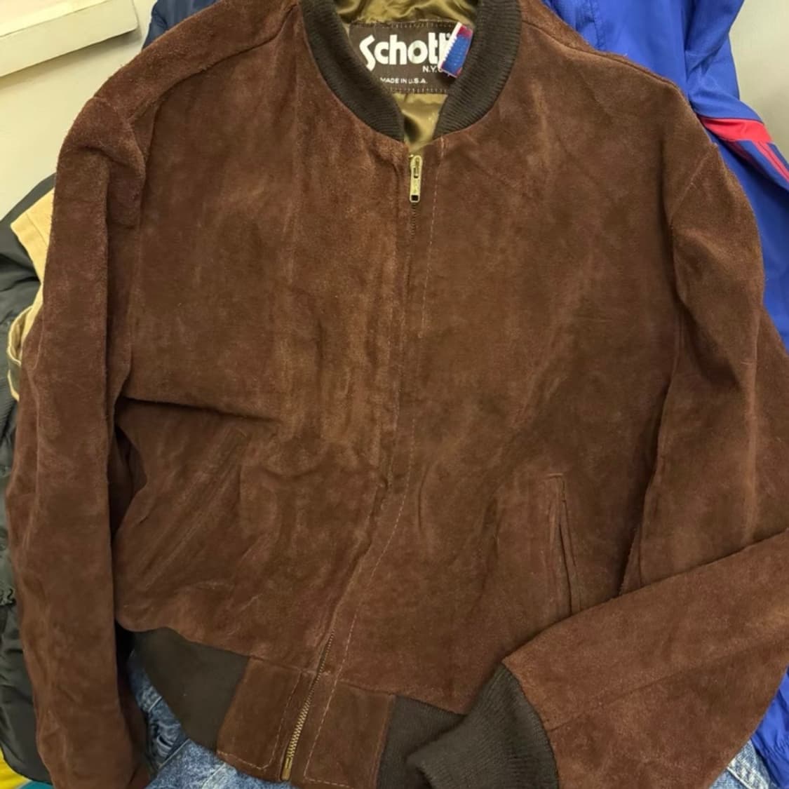 Schott  USA 빈티지 스웨이드 브라운 크롭 자켓 상품이미지1