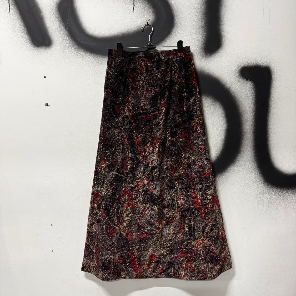 VTG 빈티지 재패니즈 오리엔탈 풀 패턴 벨벳 롱 스커트 상품이미지1