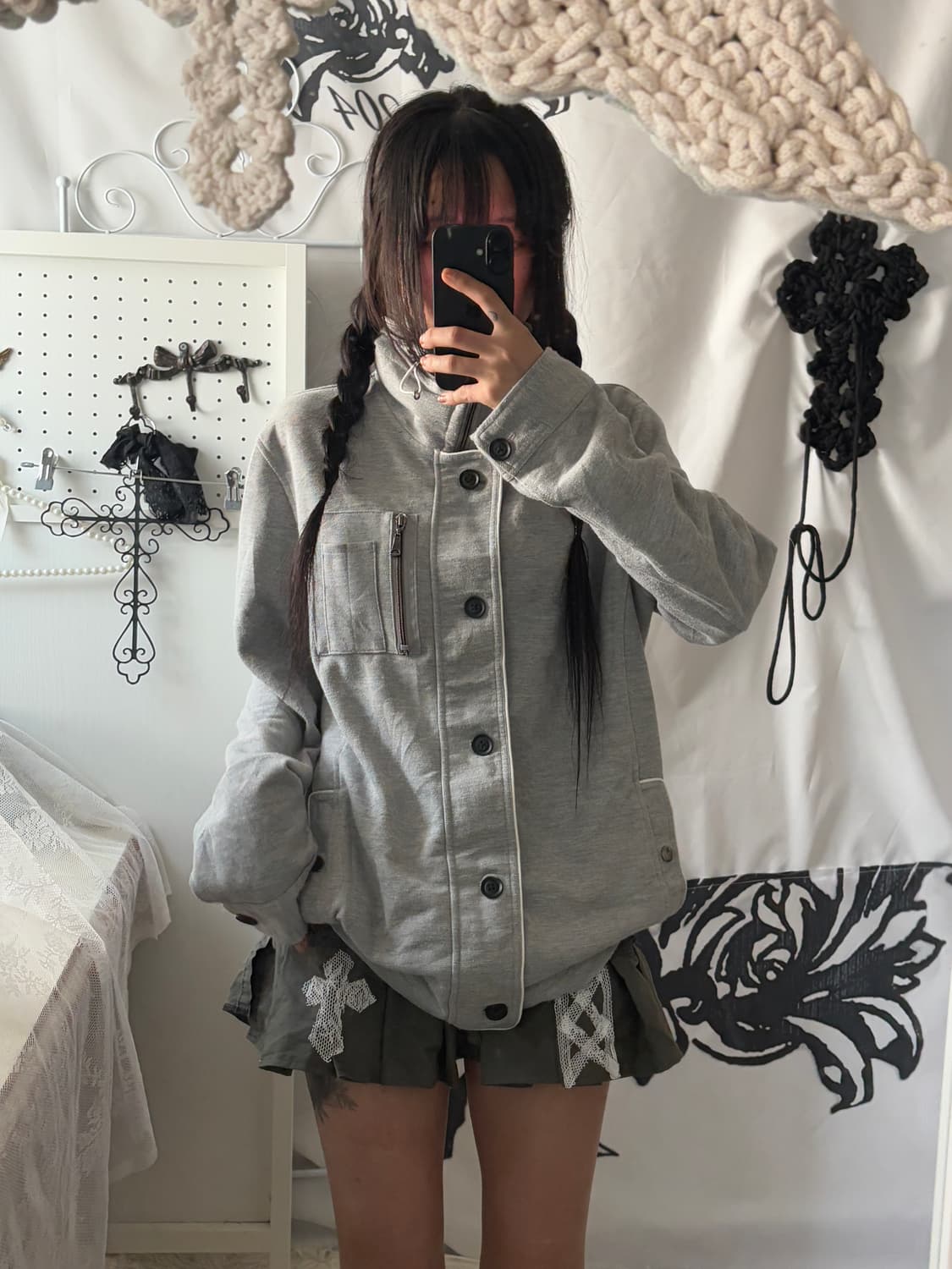 • Gray high neck loose fit zip-up 상품이미지5