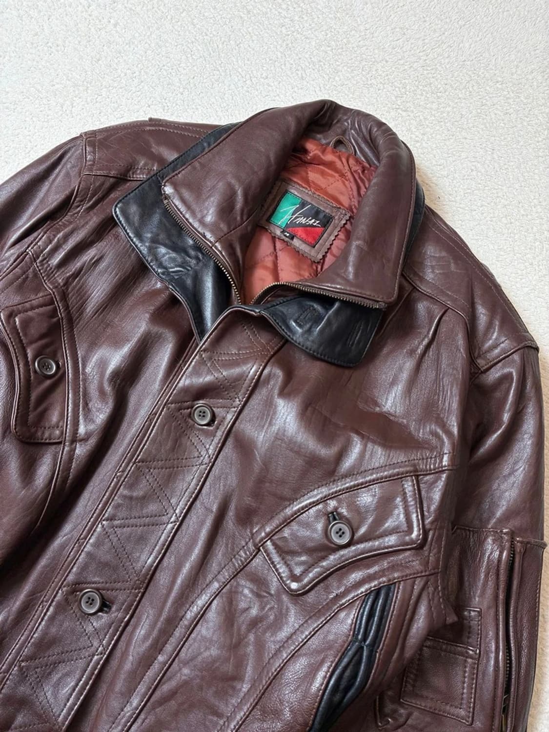 HANAL 80's A-2 레이어드 하이넥 양가죽 봄버 자켓 PN7423 상품이미지2