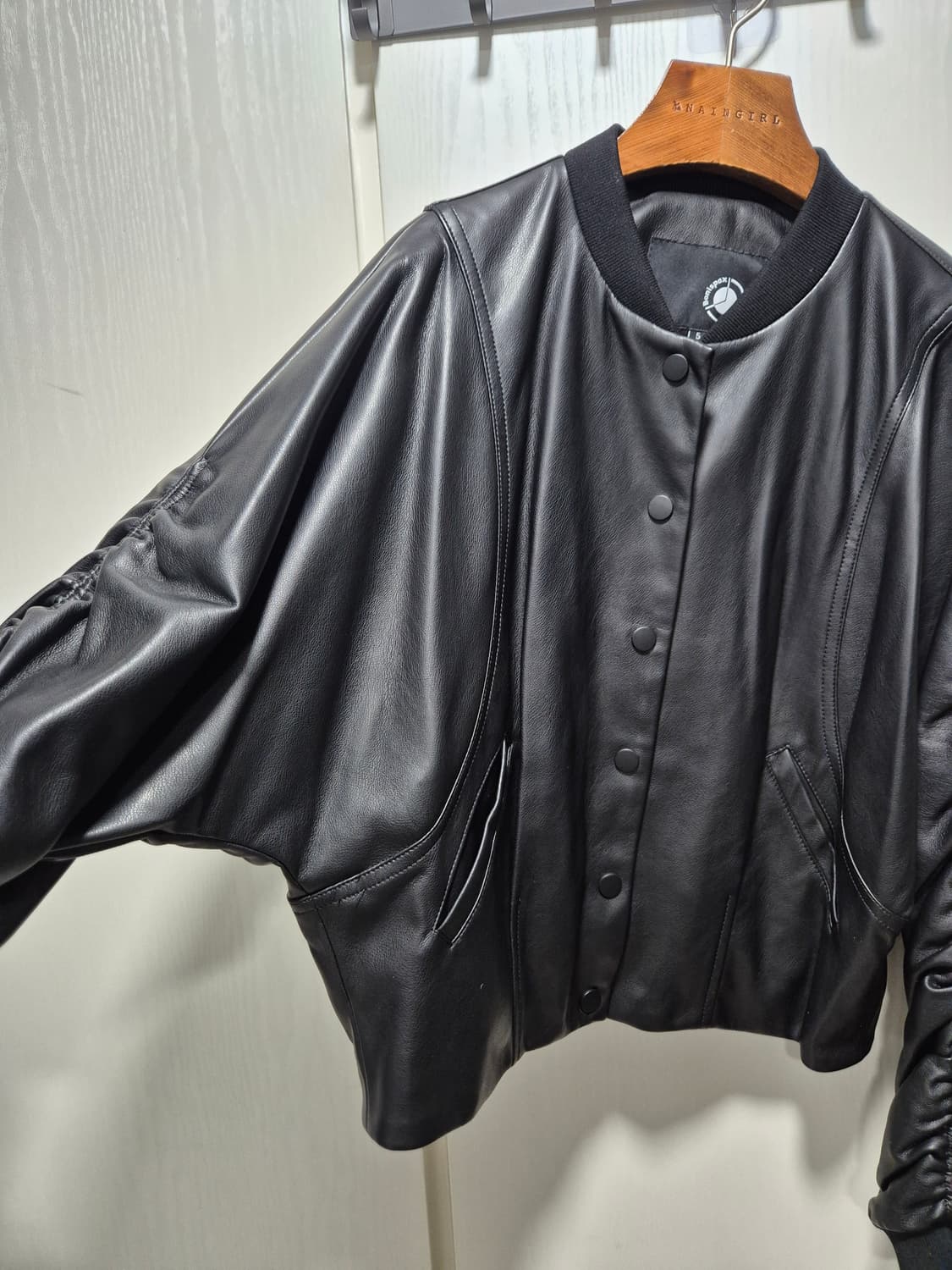 빈티지 블랙 레더 셔링 자켓.새상품 상품이미지7