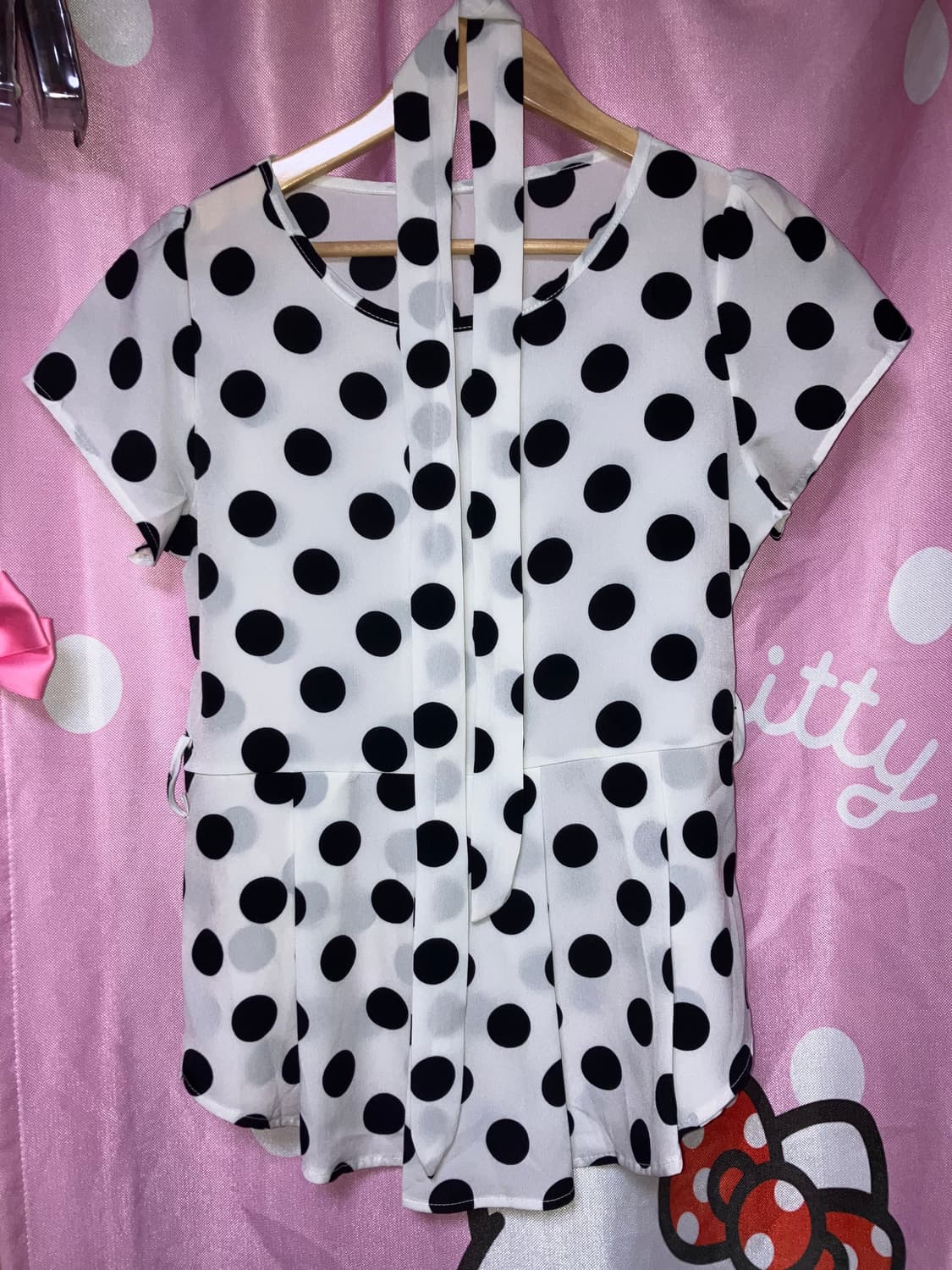 jpn 도트 블라우스+머플러 세트 상품이미지1