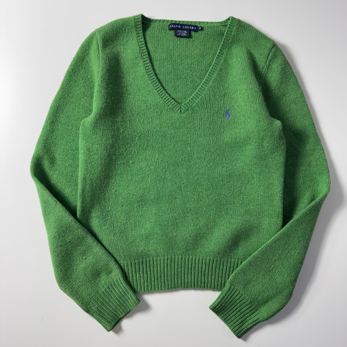 Polo  랄프로렌 자수 울캐시미어 그린 브이넥 니트   상품이미지1