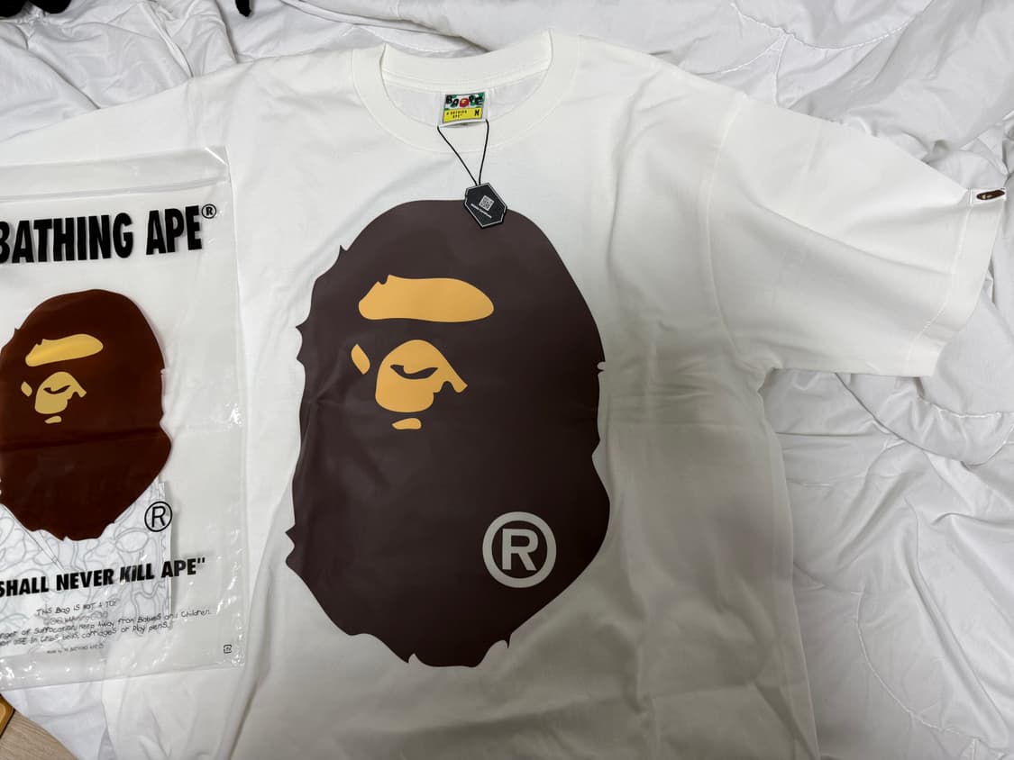 (미착용새상품)BAPE 베이프 빅 에이프 헤드 반팔 티셔츠 화이트M 상품이미지5