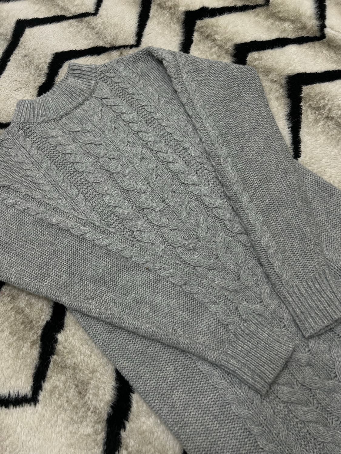 [S]유니클로 라운드 꽈배기 니트 원피스/그레이 상품이미지1