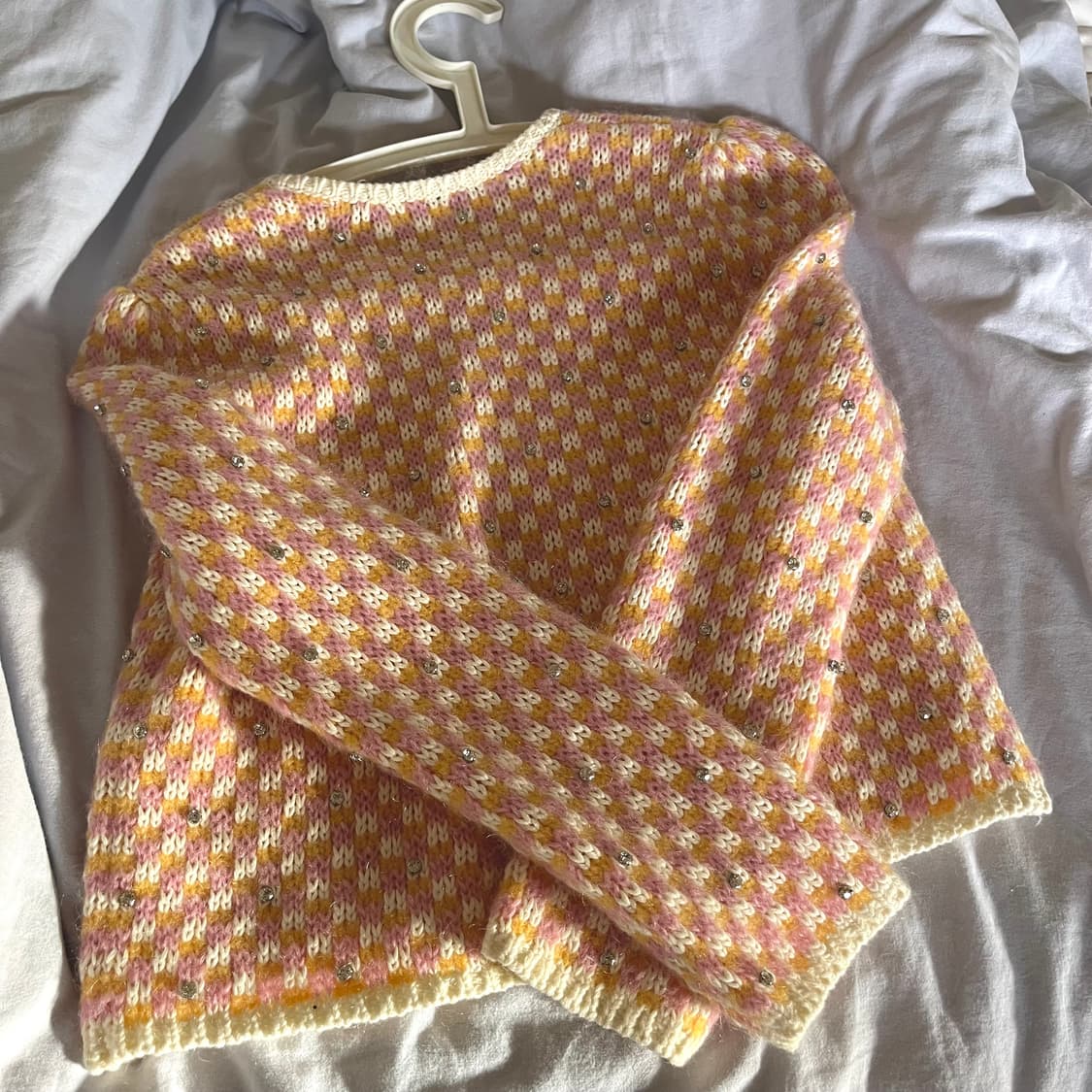 마쥬 라인스톤 핑크 니트 가디건 상품이미지2