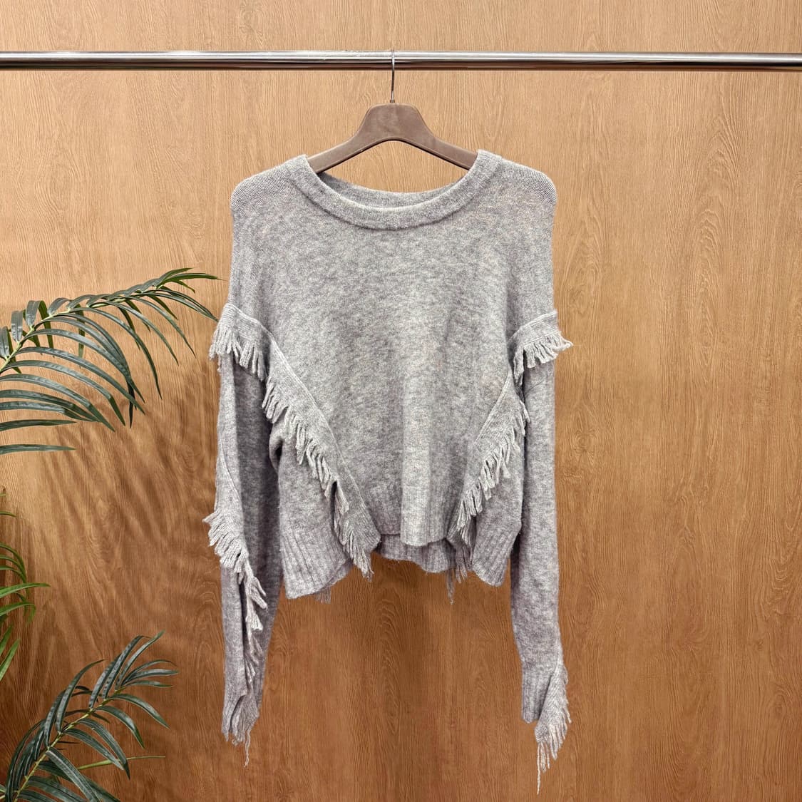 3.1 필립림 니트 크롭 스웨터 프린지 디테일 루즈핏 그레이 상품이미지1
