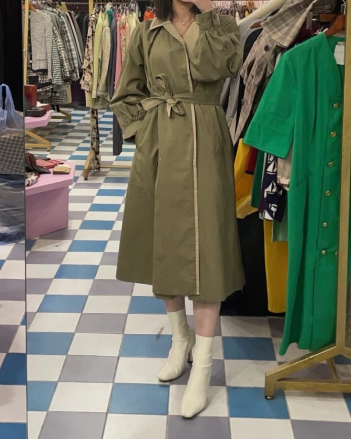 빈티지 ysl 입생로랑 배색 카키 베이지 트렌치코트 상품이미지1